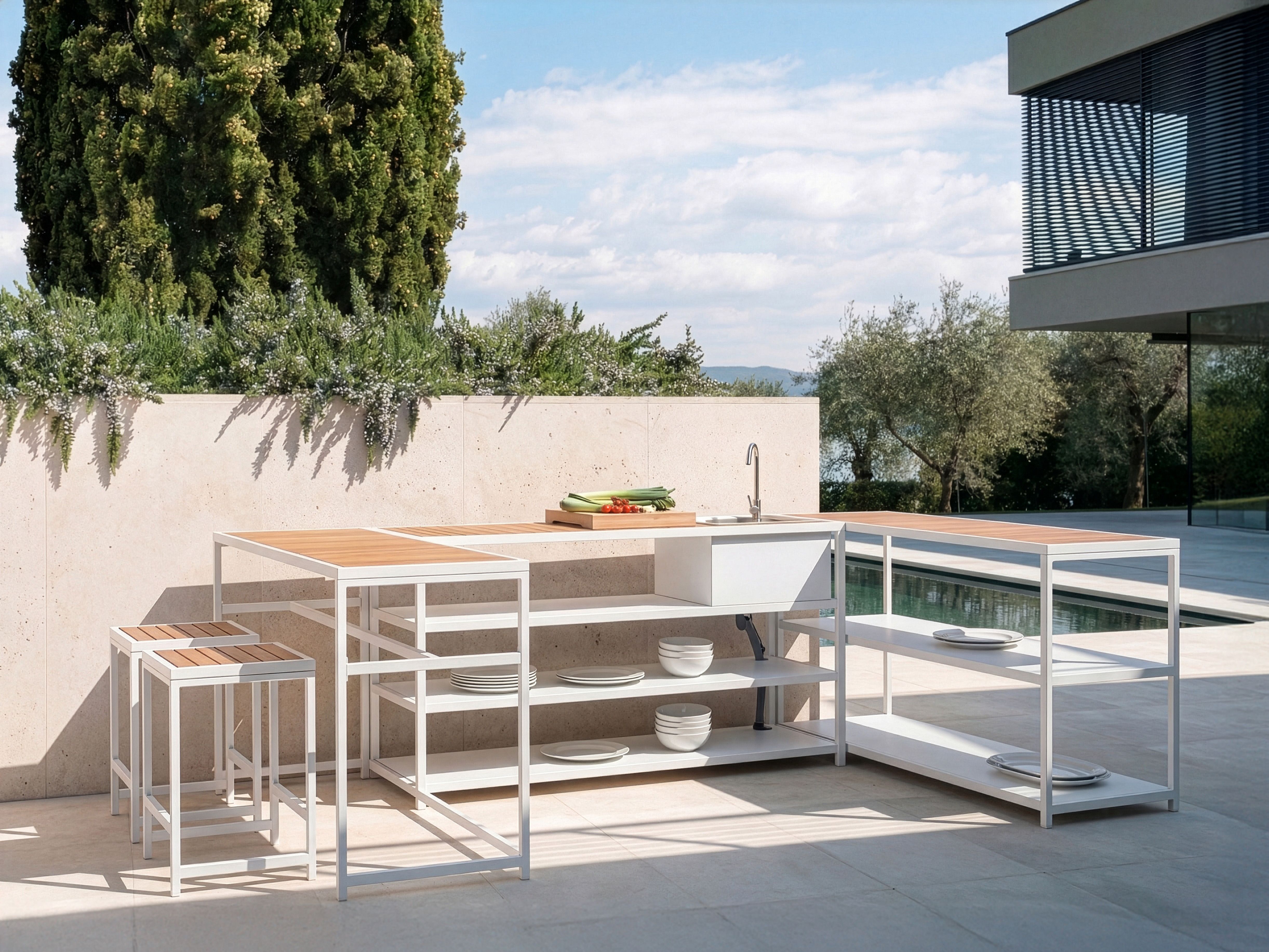 Outdoor Kitchen Set with Sink AVETRANA Metal Brown/ White