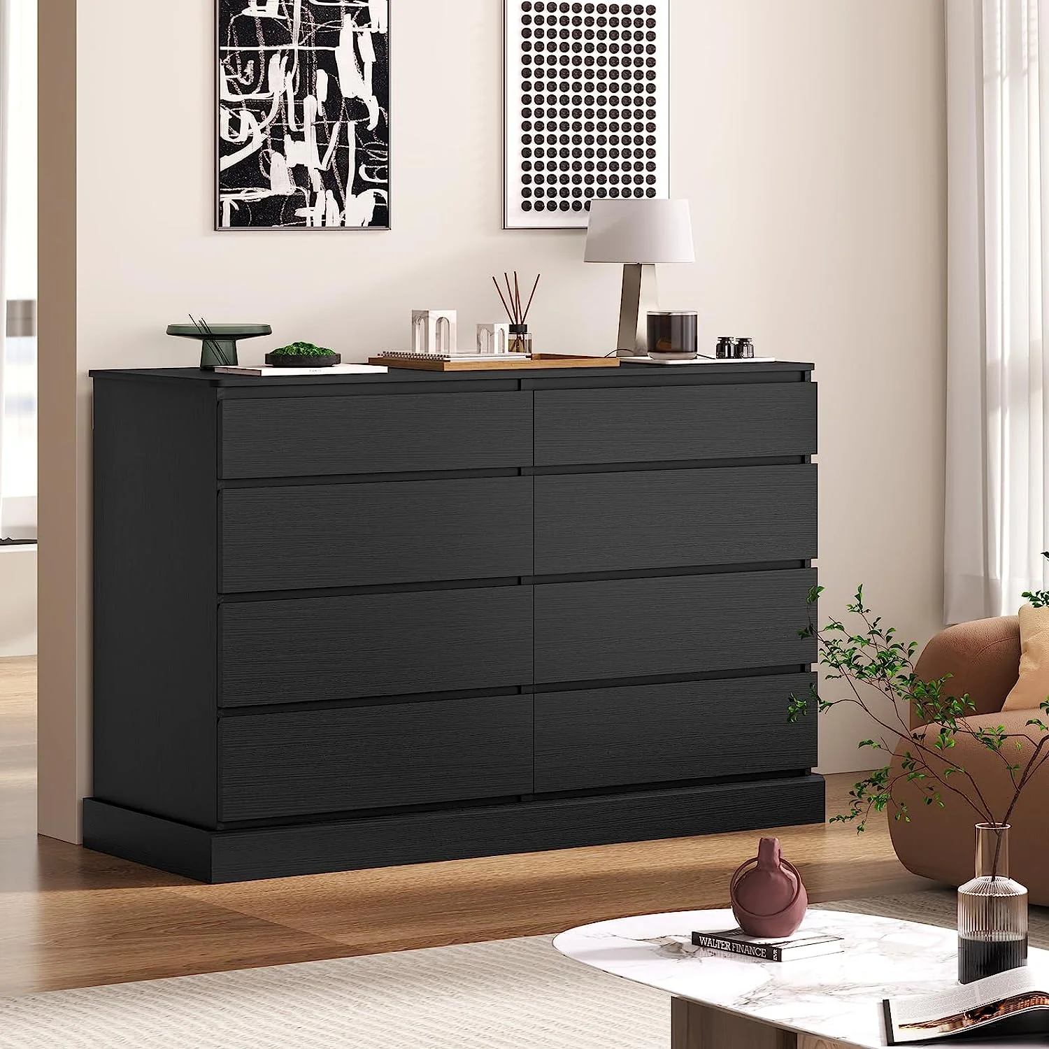 8 Drawers Double Dresser Wooden Black Chest of Drawers for Bedroom, Large Storage Cabinet for Home Living Room - Image 4