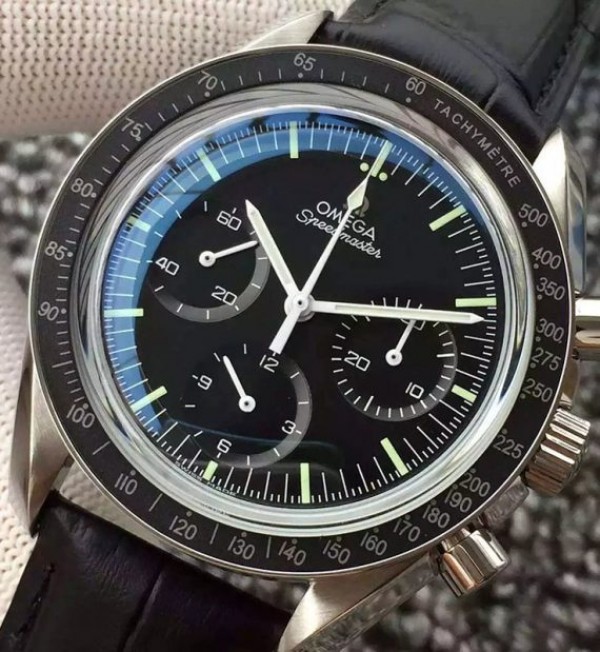 Replica Omega Speedmaster MoonWatch NASA SS Black Dial Leather Strap Manual Winding - Top club