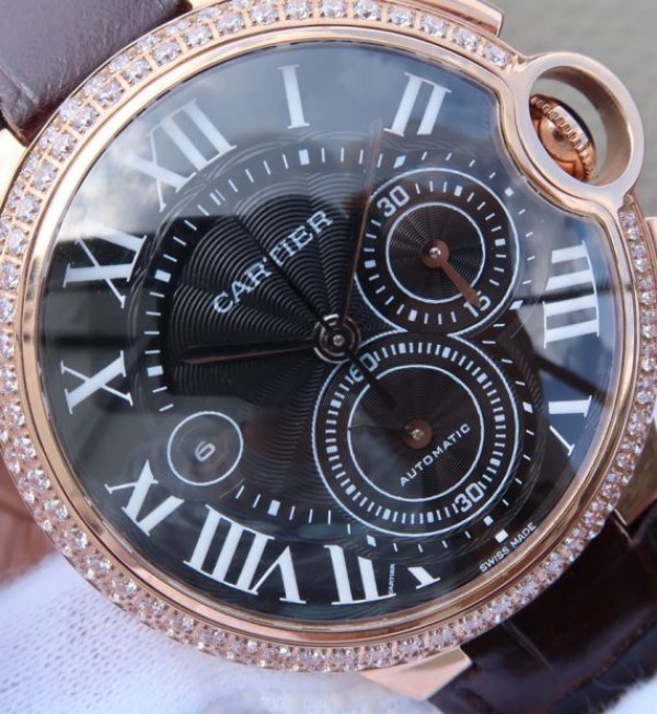 Replica Cartier Ballon Bleu De Cartier Chrono RG Black Dial Diamonds Bezel A8101 - Top club