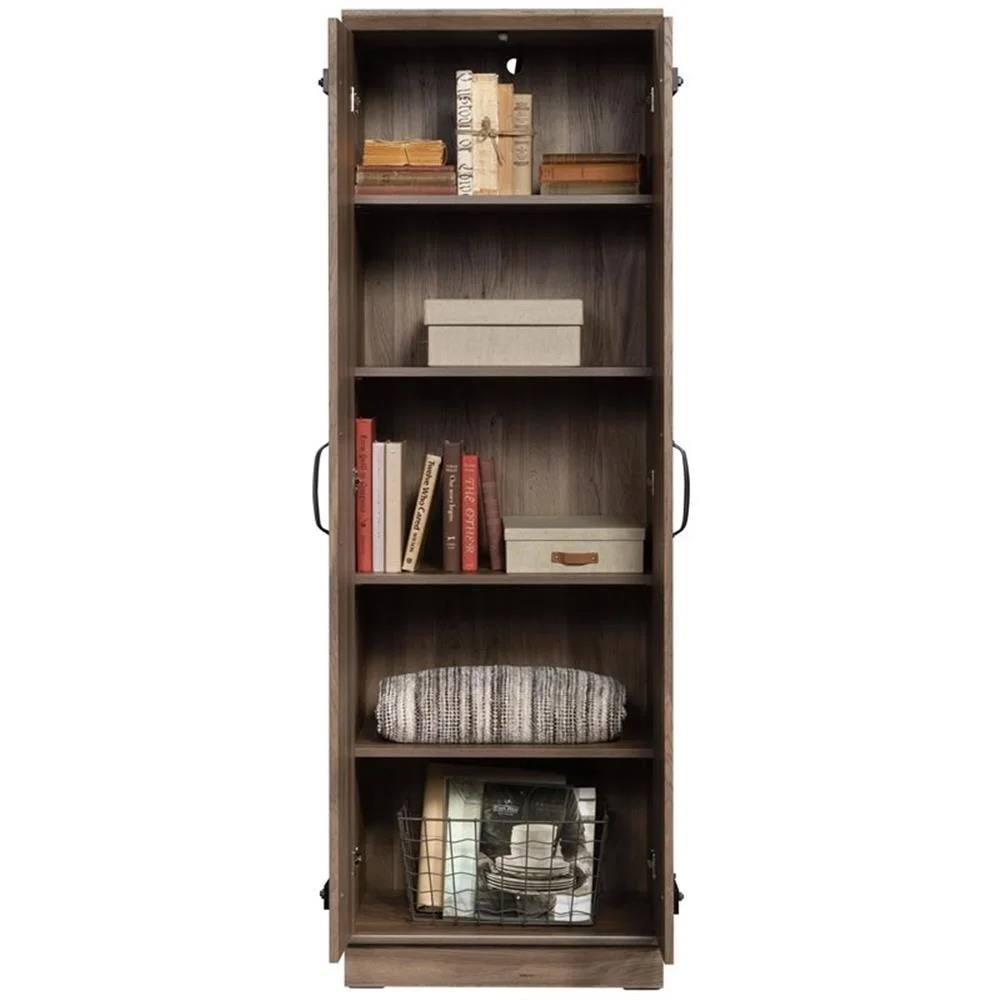 Pemberly Row Farmhouse Engineered Wood 2-Door Narrow Storage Cabinet in Salt Oak - Image 6