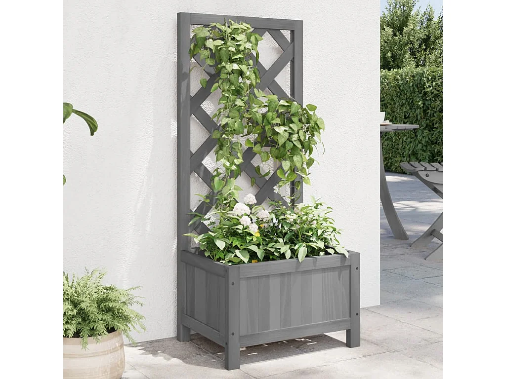 Jardinière avec treillis gris bois massif de sapin