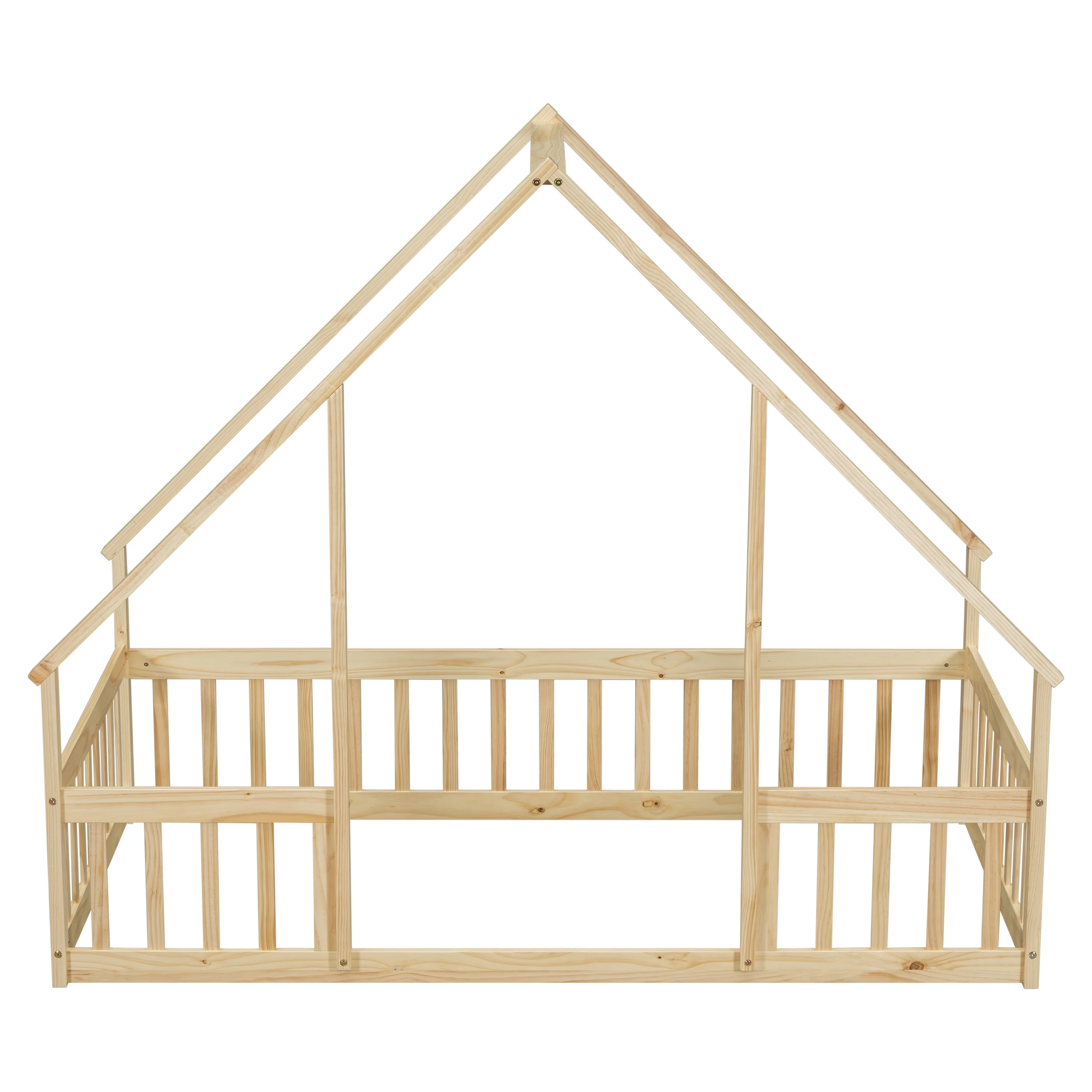 Bellemave Twin Size Floor Bed Frame, Wooden House Bed Twin Size with Fence, Montessori Bed with Guardrails for Bedroom (White) - Image 44