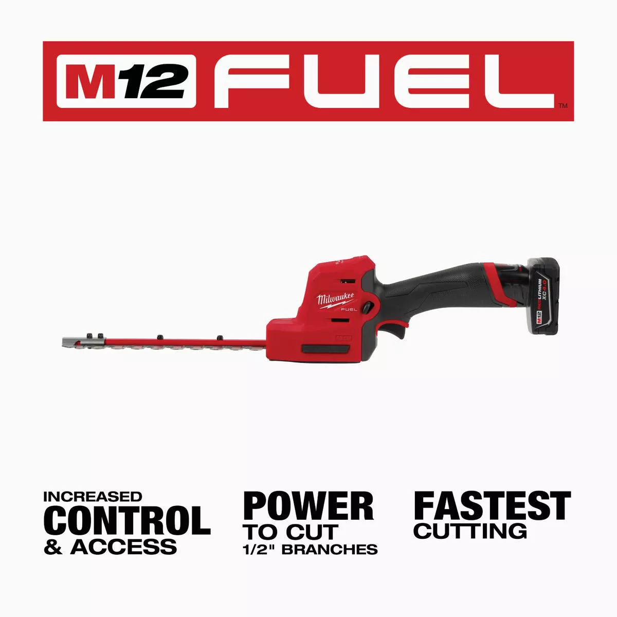 Milwaukee M12 FUEL 8 In. Cordless Hedge Trimmer Kit with 4.0 Ah Battery & Charger