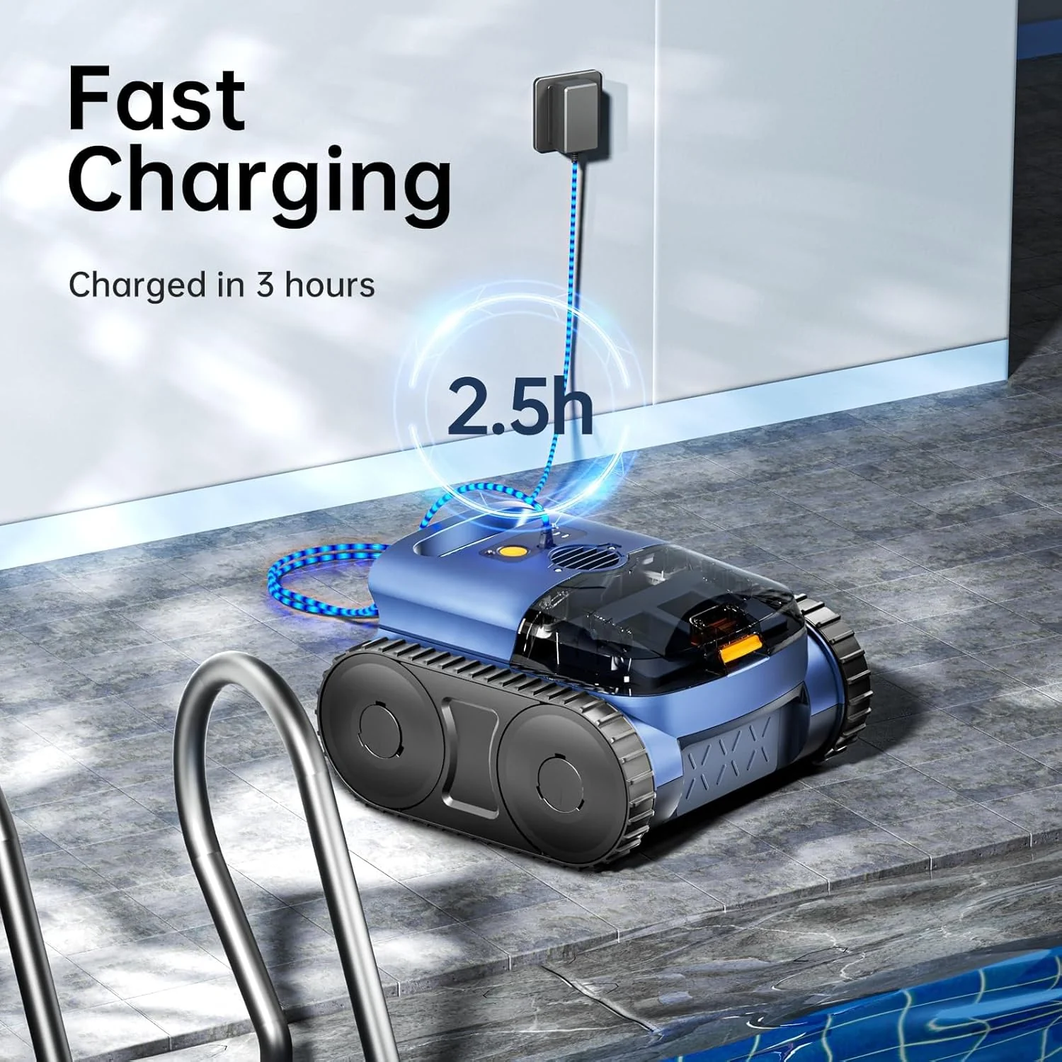 Cordless Robotic Pool Vacuum Cleaner With Track Drive, Sonar Navigation, 180W Brushless Motor, 150-Min Runtime, Dark Blue - Image 8 Cordless Robotic Pool Vacuum Cleaner With Track Drive, Sonar Navigation, 180W Brushless Motor, 150-Min Runtime, Dark Blue - Image 8