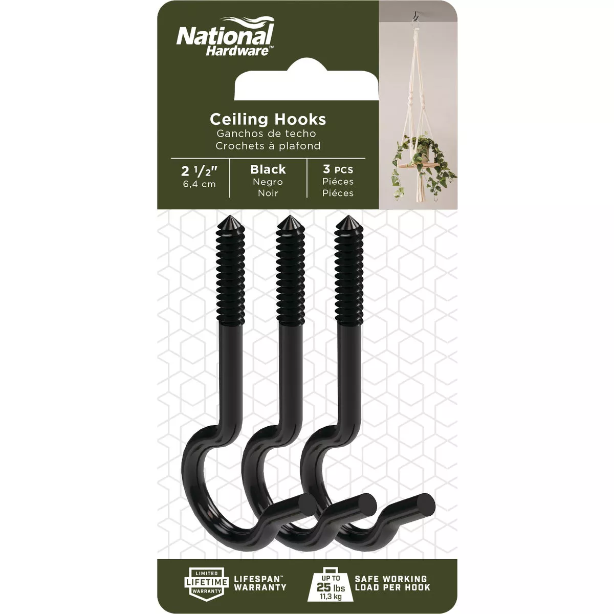National Hardware 2-1/2 In. Black Ceiling Hook (3-Pack)