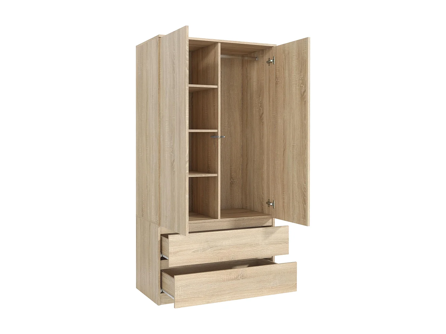 Armoire de Chambre Sonoma 180 cm – Dressing avec Penderie et 2 Tiroirs, Meuble de Rangement pour Chambre Adulte, Largeur 90 cm, Placard Moderne  180x90x50 cm