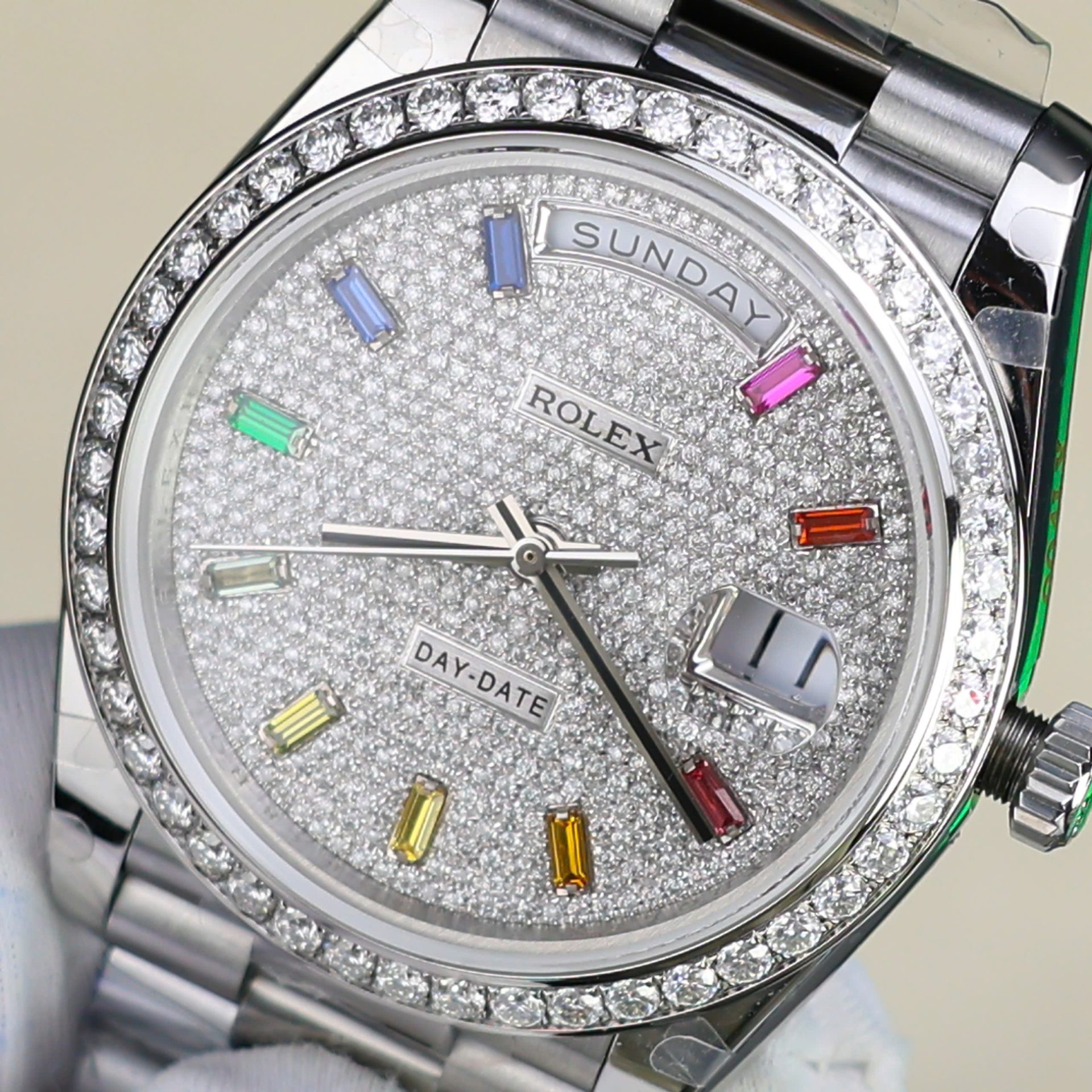 Rolex Day-Date Best Copies Watch Custom Diamonds Moissanite GM Factory 40mm - Elite Watch Atelier