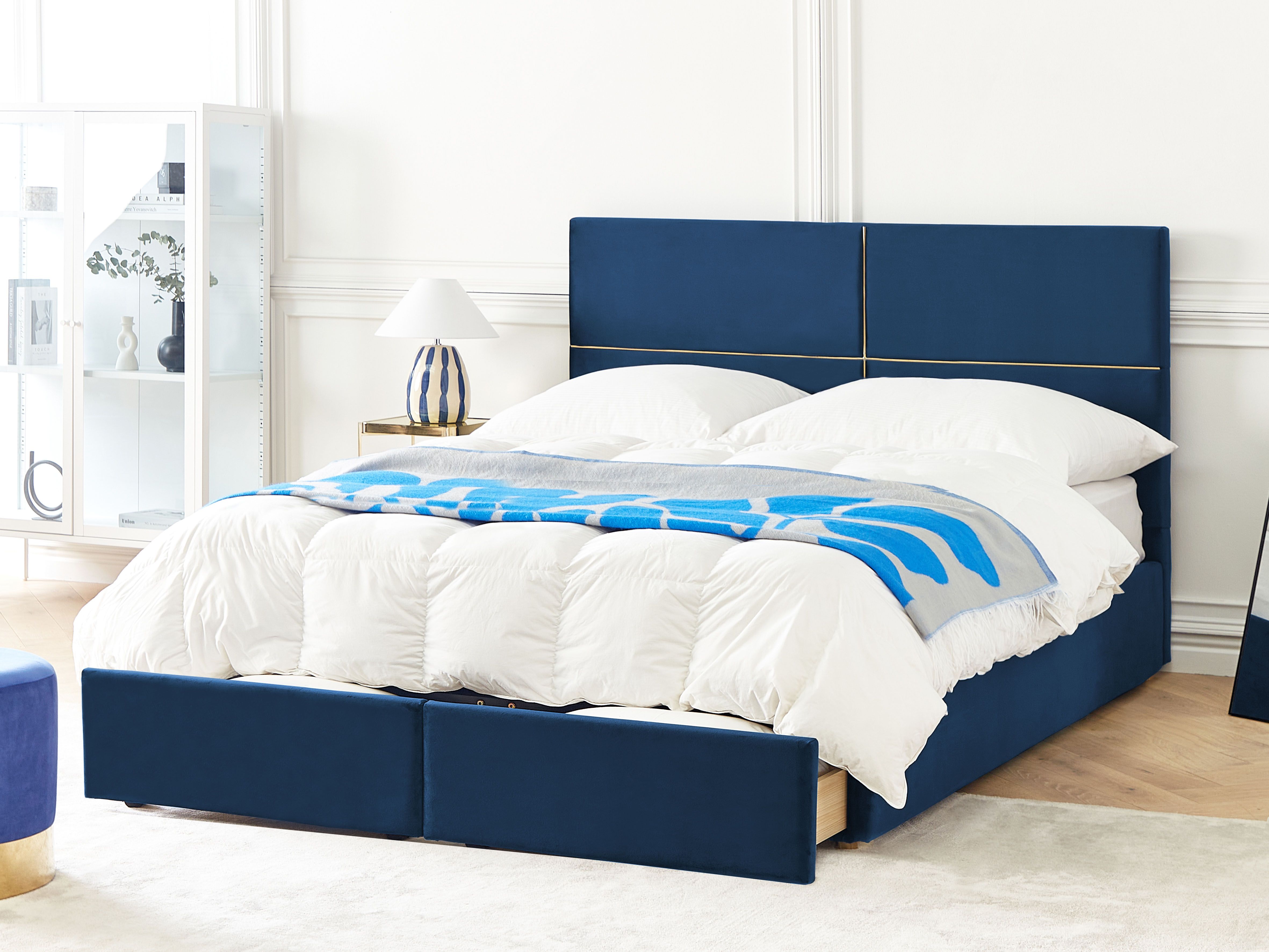 Ottoman Bed Velvet VERNOYES 180 x 200 cm (EU Super King) Navy Blue