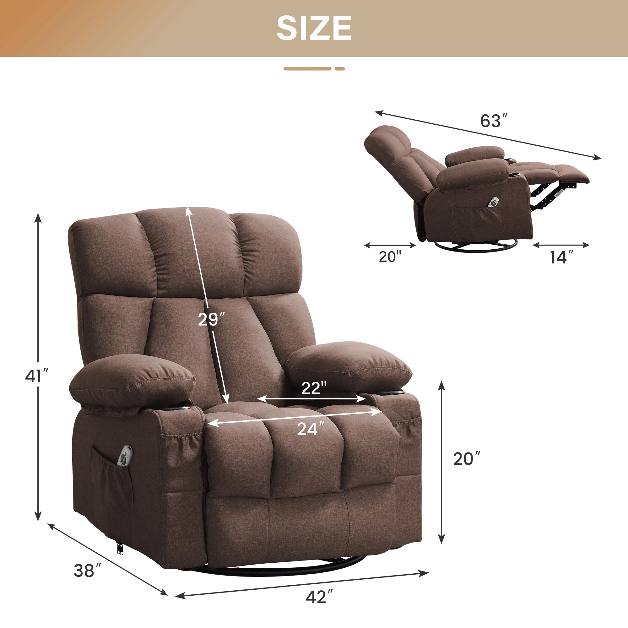 JONPONY Manual Recliner Chair with Heat Therapy and Massage Function, Heavy Duty Reclining Mechanism Massage Chair, Elderly Single Rocker Sofa with Cup Holders for Bedroom Home Theater,Grey - Image 81