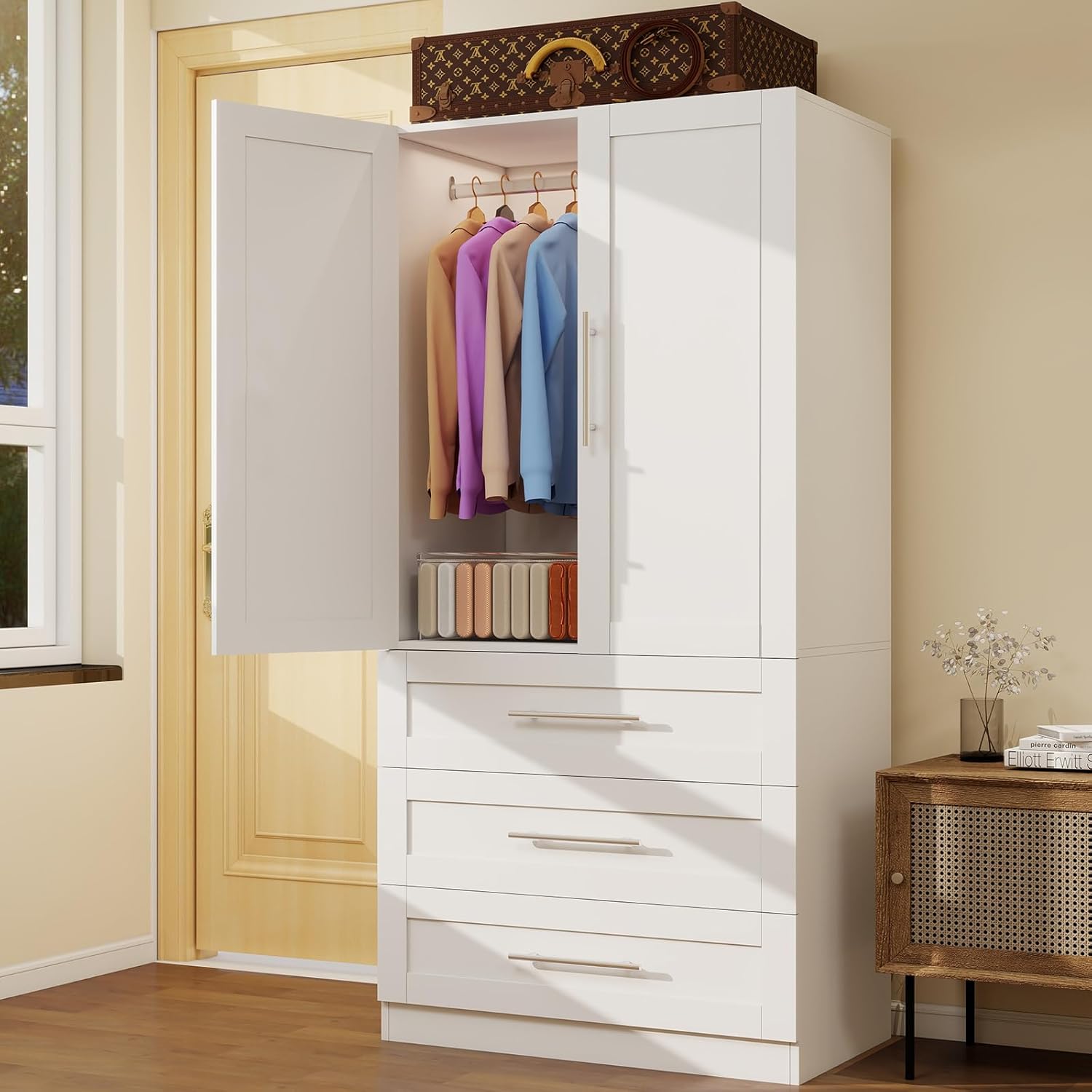 Armoire Wardrobe Closet with 3 Deep Drawers and Doors 71