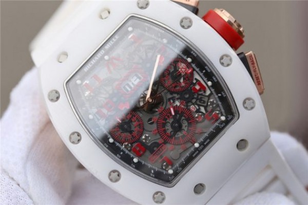 Replica Richard Mille RM011 RG White Ceramic Felipe Massa Black Inner Bezel White Rubber Strap A7750 - Top club