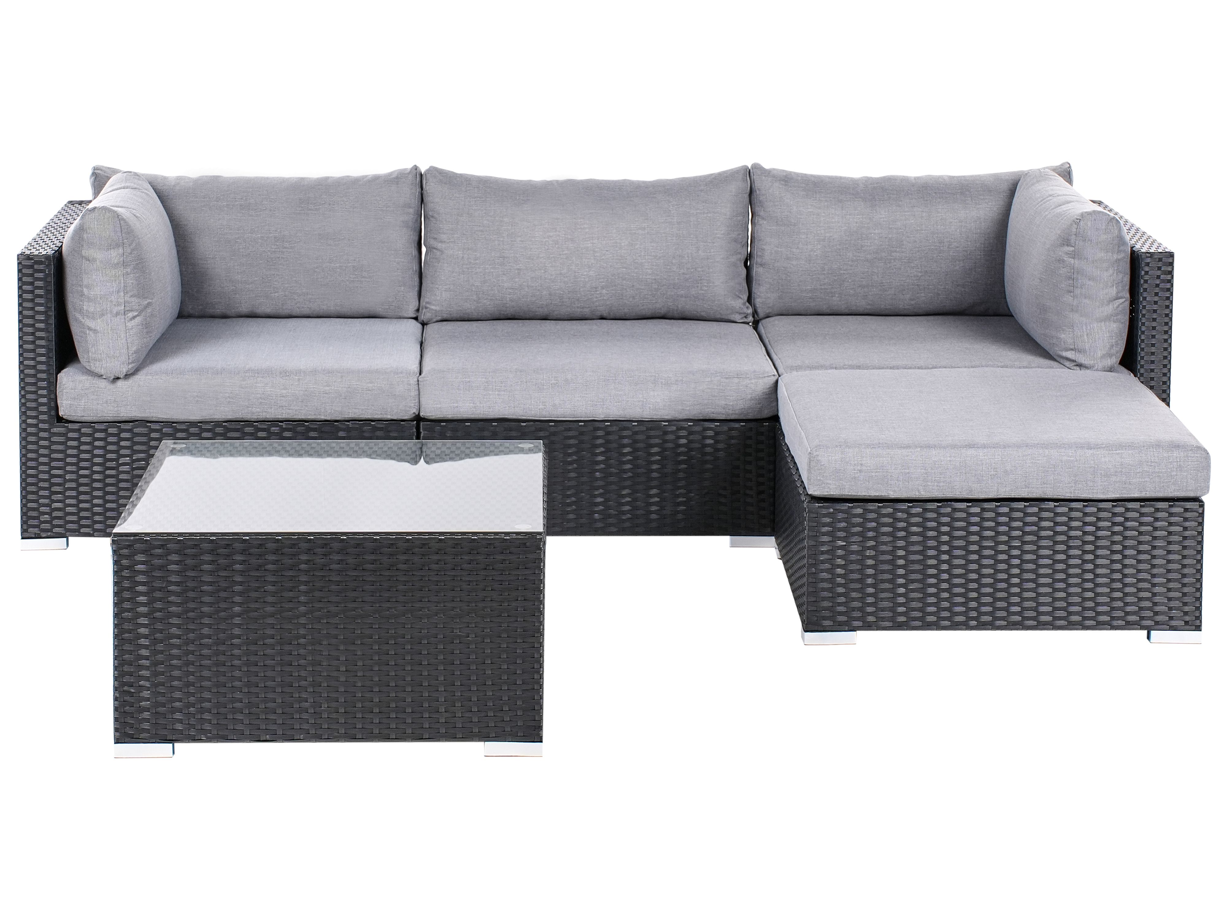 Garden Corner Sofa with Table 4 Seater SANO Left Hand PE Rattan Black