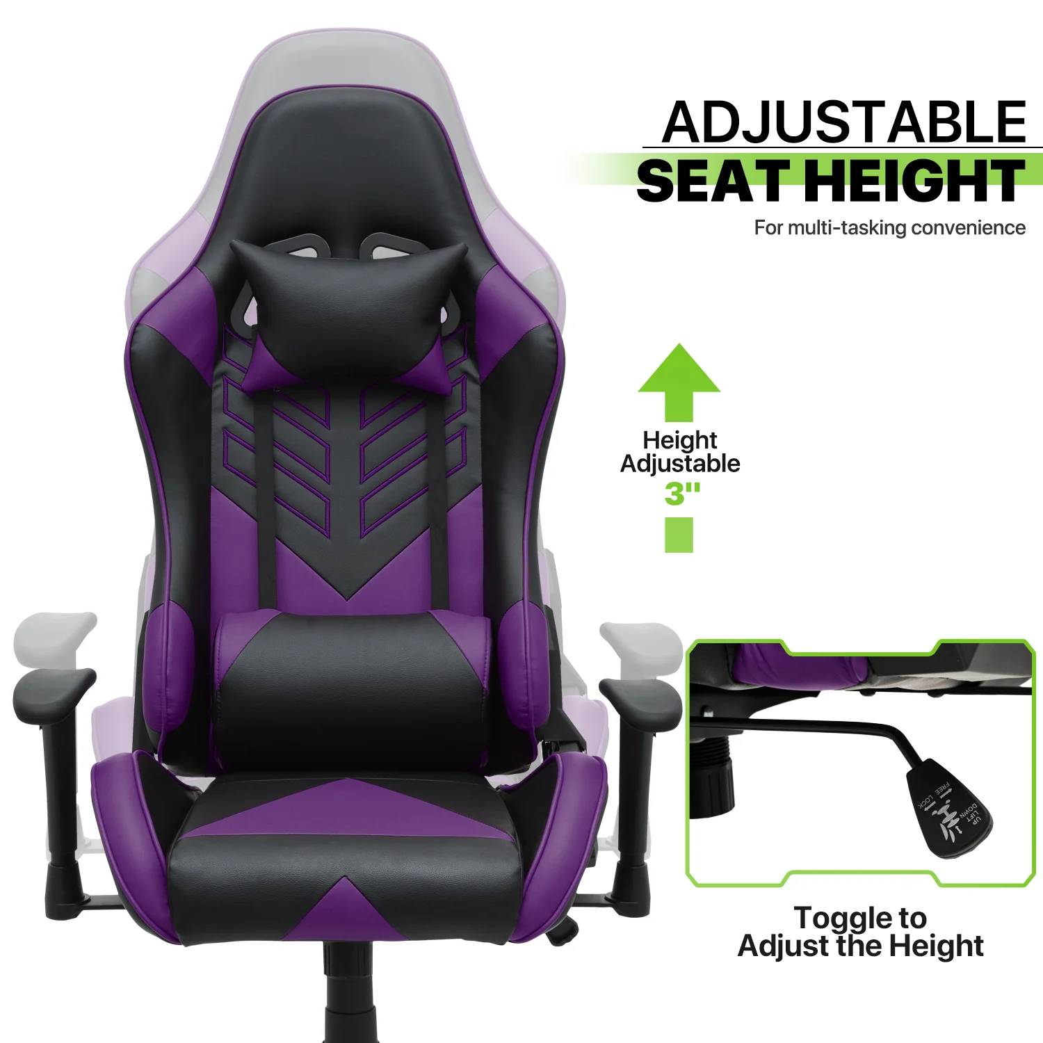 Magshion Ergonomic Gaming Chair, Comfortable Gaming Chair, Computer Chair Leather Desk Chair Adjustable Swivel Gaming Office Chair, Blue - Image 68