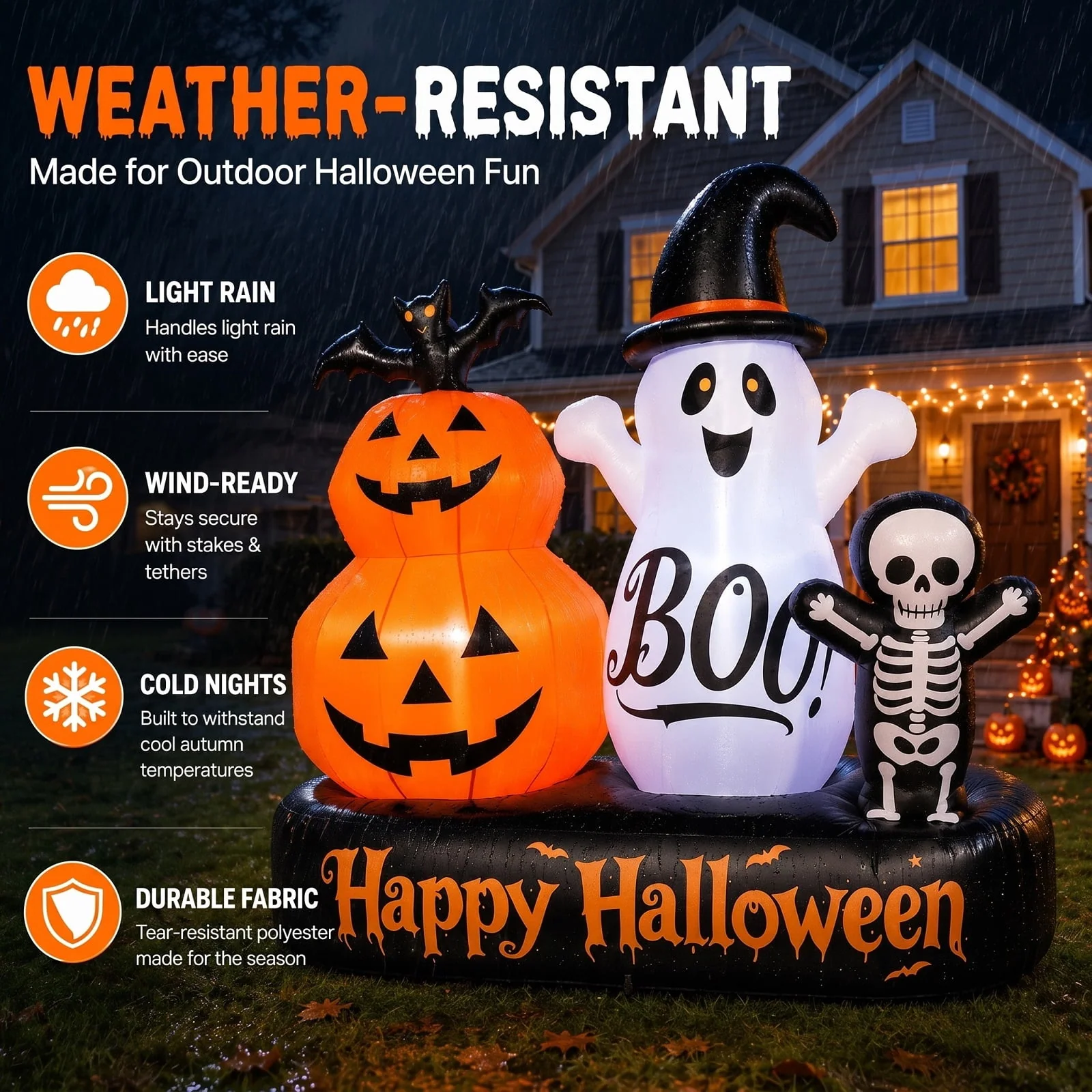 6ft Halloween Inflatable Outdoor Decorations, Lighted Pumpkin Ghost Skeleton with Bat, Built-in LED Lights, Blow Up Halloween Yard Decoration for Lawn, Porch & Party - Image 10 6ft Halloween Inflatable Outdoor Decorations, Lighted Pumpkin Ghost Skeleton with Bat, Built-in LED Lights, Blow Up Halloween Yard Decoration for Lawn, Porch & Party - Image 10