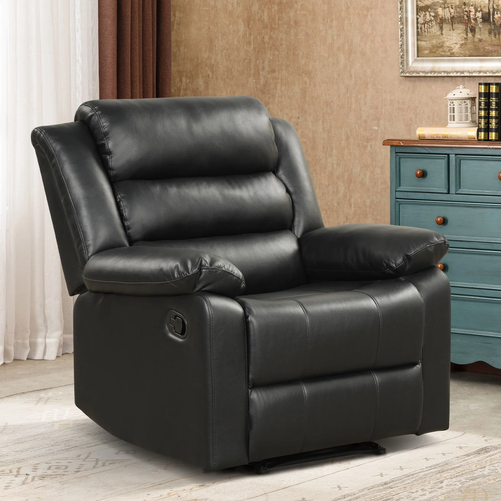 Bonzy Home Recliner Chairs for Living Room Overstuffed Breathable Fabric Reclining Chair Manual Sofa Brown - Image 23