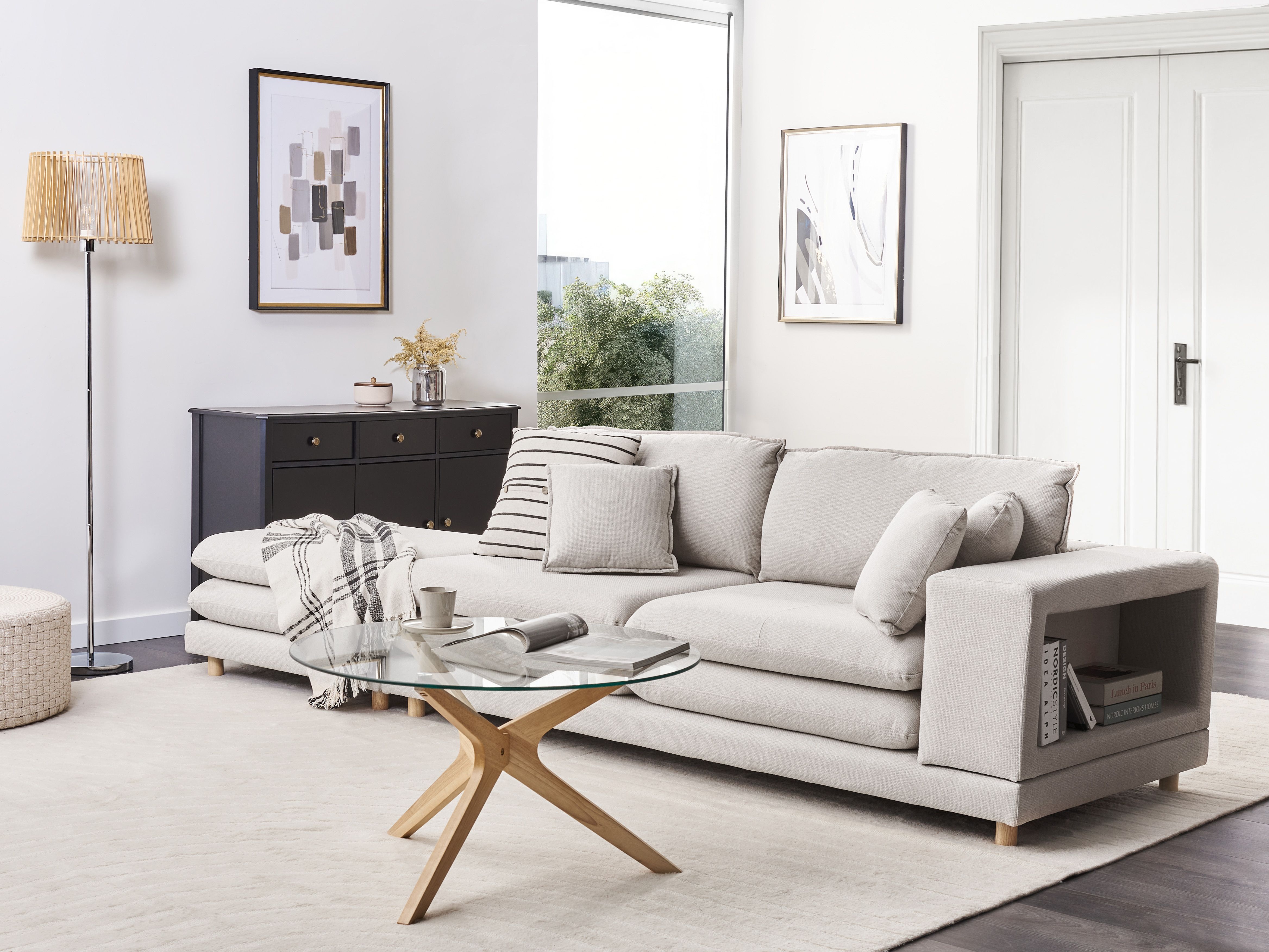 Sofa 2 Seater HEDEN Fabric Beige with Ottoman