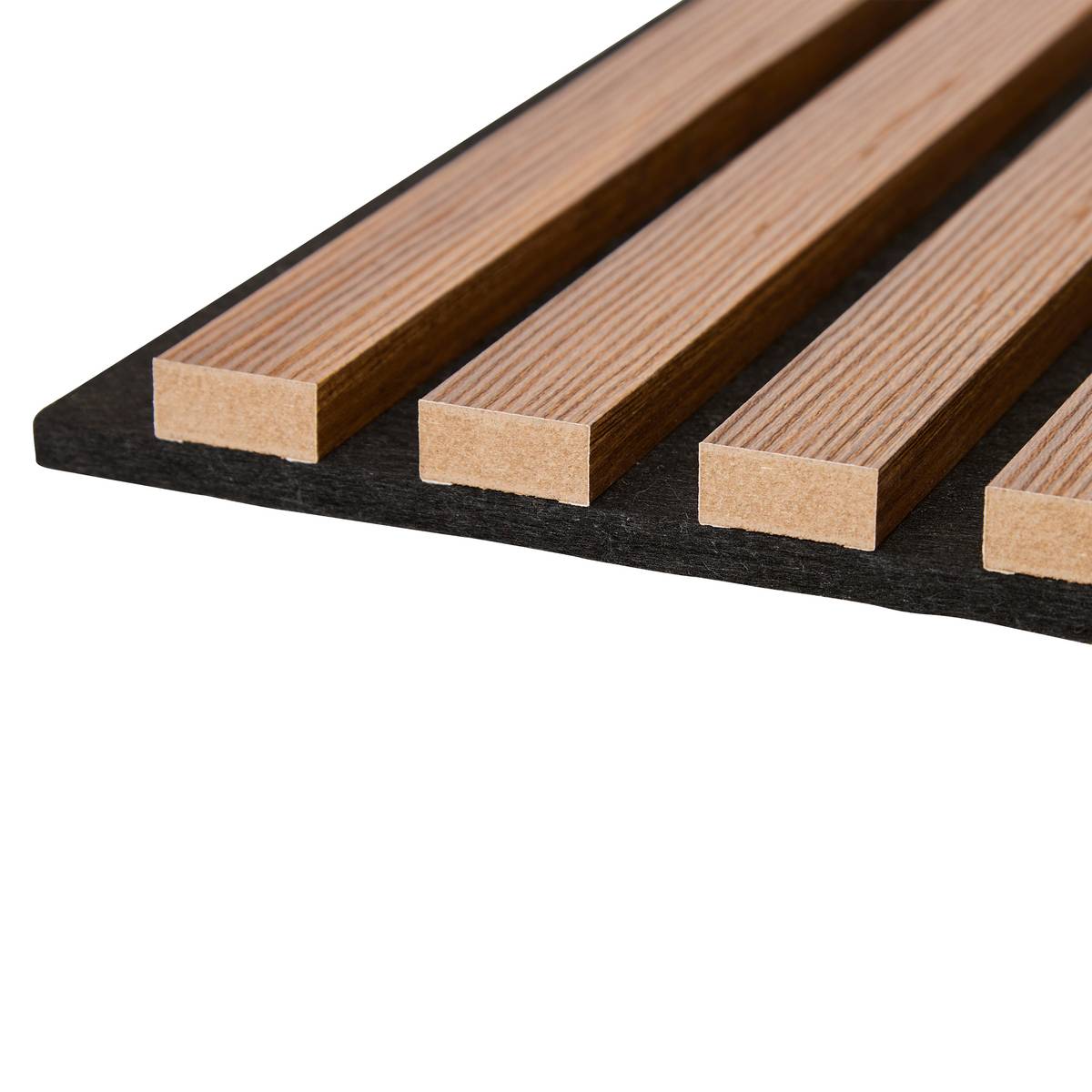 Set of 3 decorative wood slat panels Colva Walnut effect, Black background, 30x30 cm