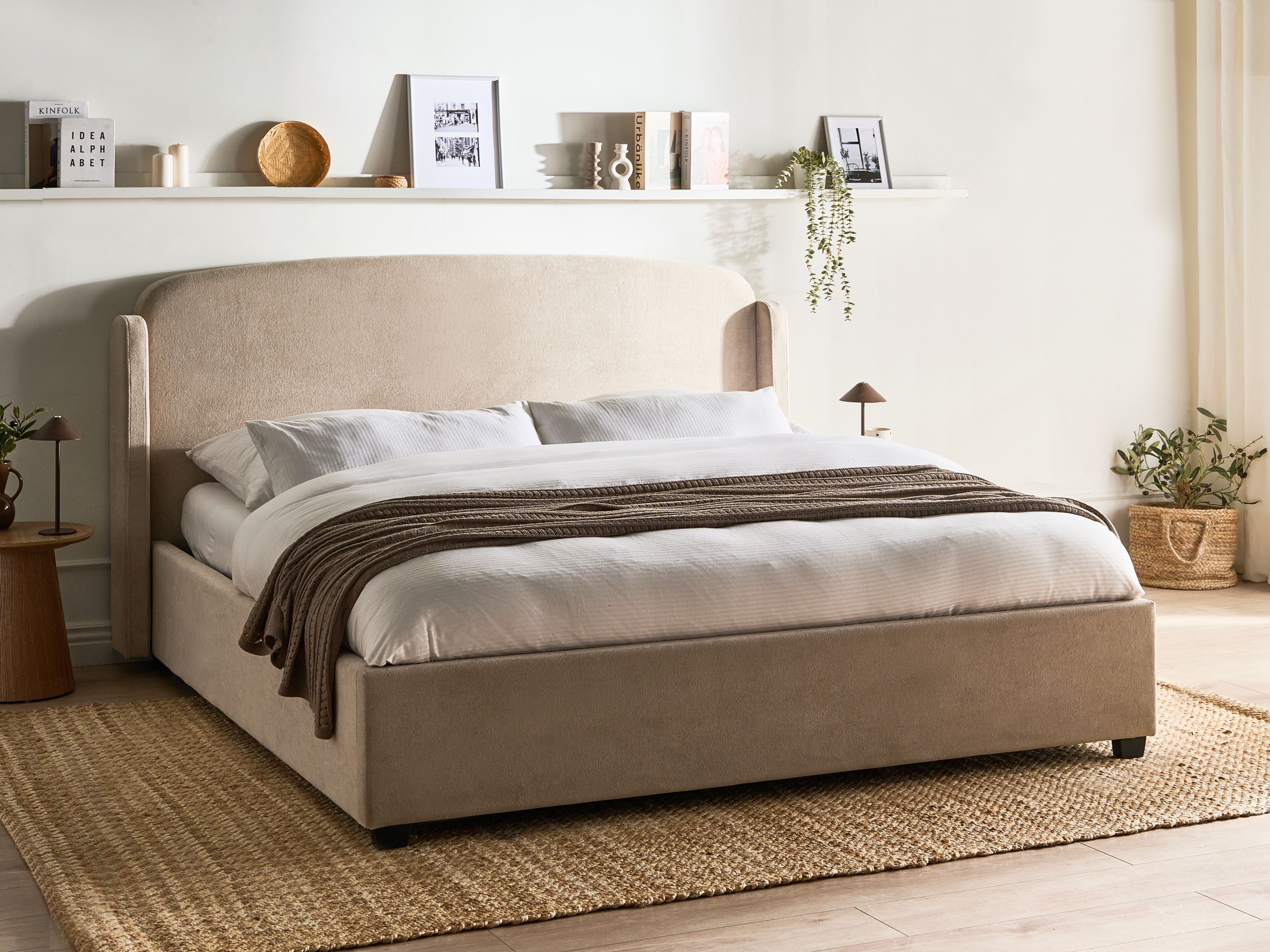 Ottoman Bed Fabric BERNAY 180 x 200 cm (EU Super King) Taupe