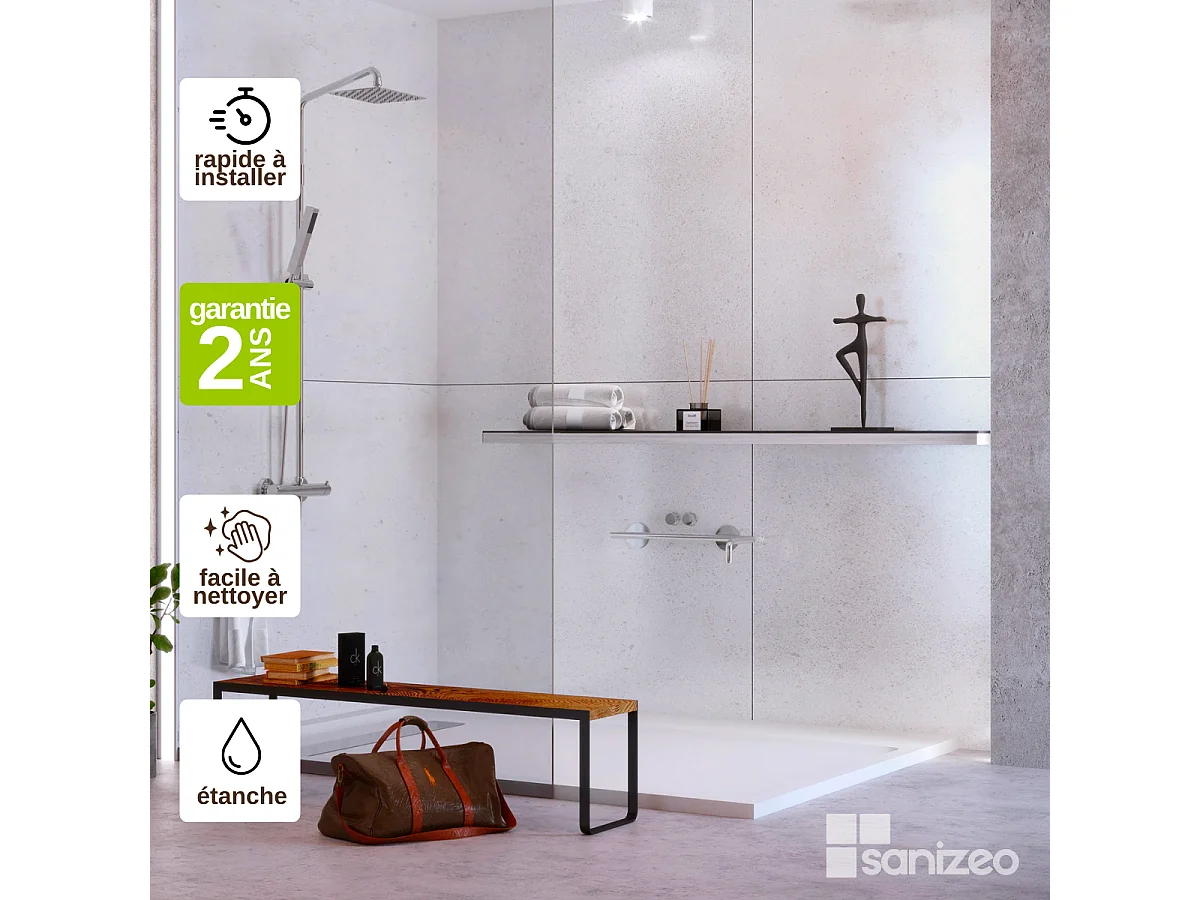 Kit 2 Panneaux Muraux Décoratifs de Douche - 120x120 cm  - Ép. 4mm - Effet Béton Blanc - VÉRONA WHITE KOBERTIN