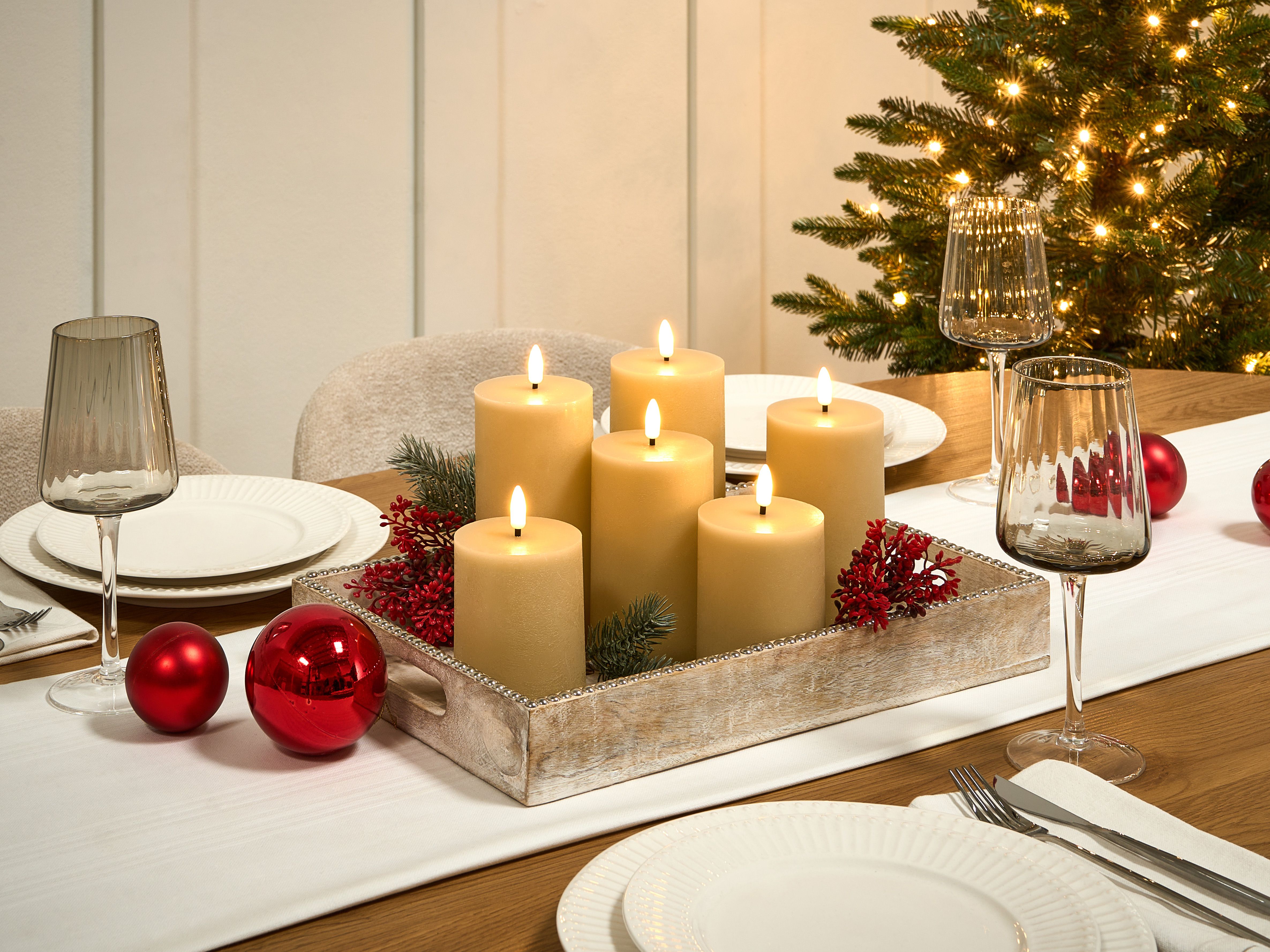 Set of 6 LED Candles BRAISE 10/13/15 cm Beige