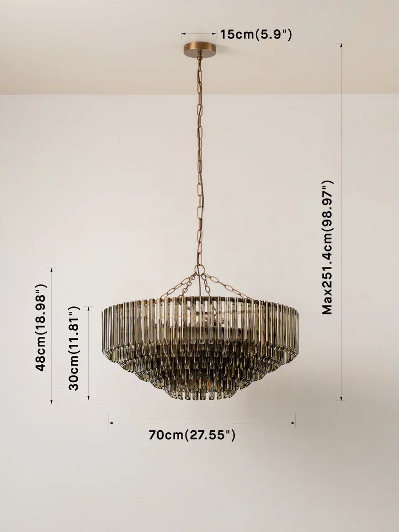 Petalia - 9 light aged brass and smoked green glass tube wide chandelier