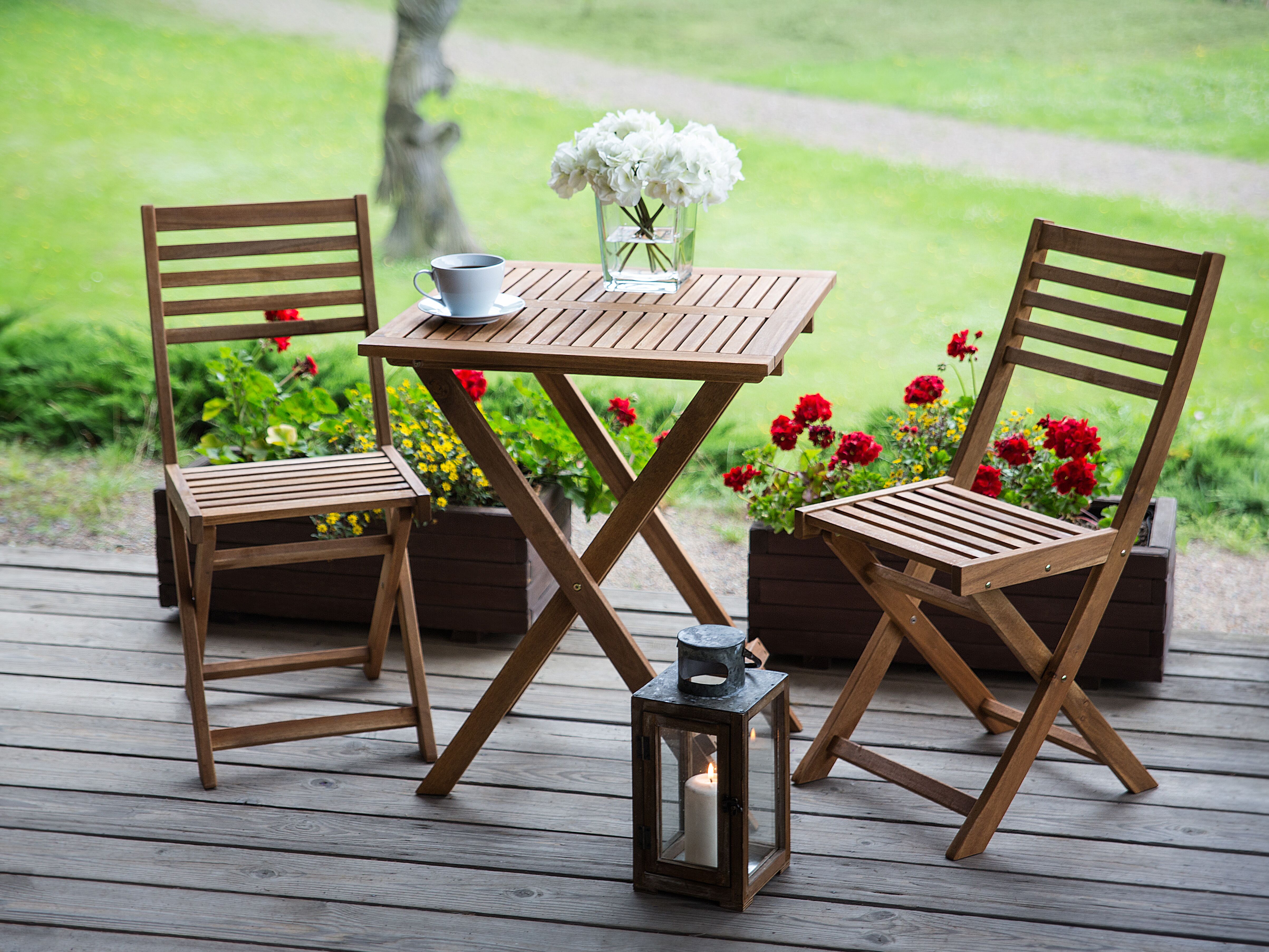 Bistro Set Folding FIJI Acacia Wood Light Brown