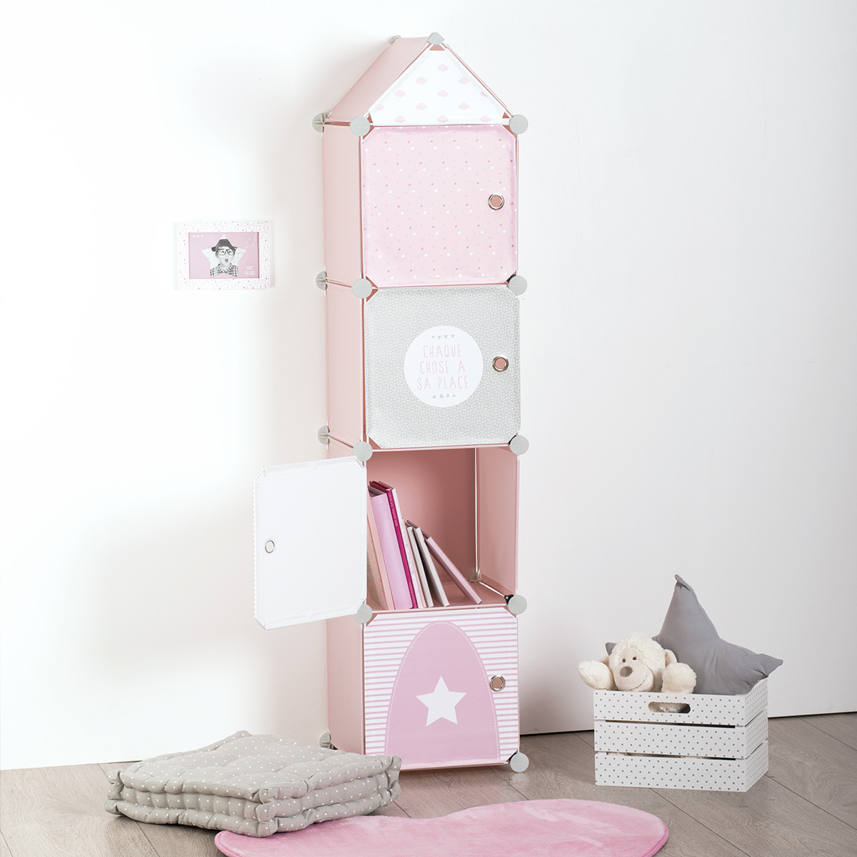 Kids storage lockers "Column" Pink, 34x139 cm