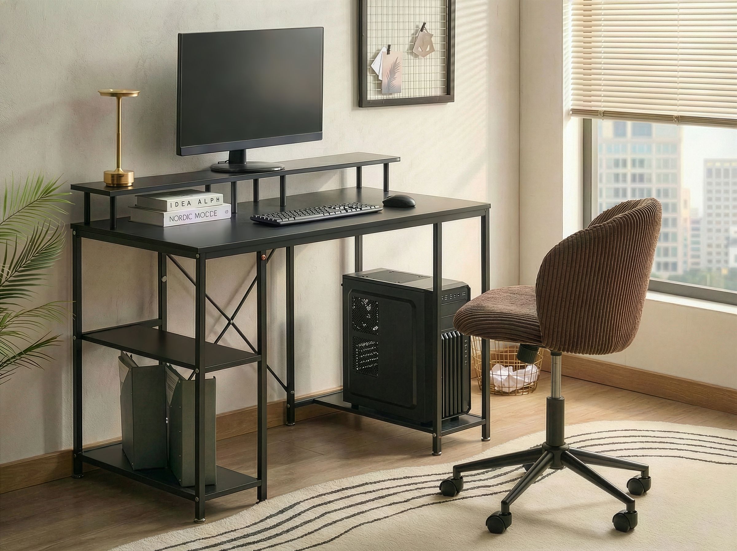 Home Office Desk CADDO Black 120 cm 60 cm with Shelves