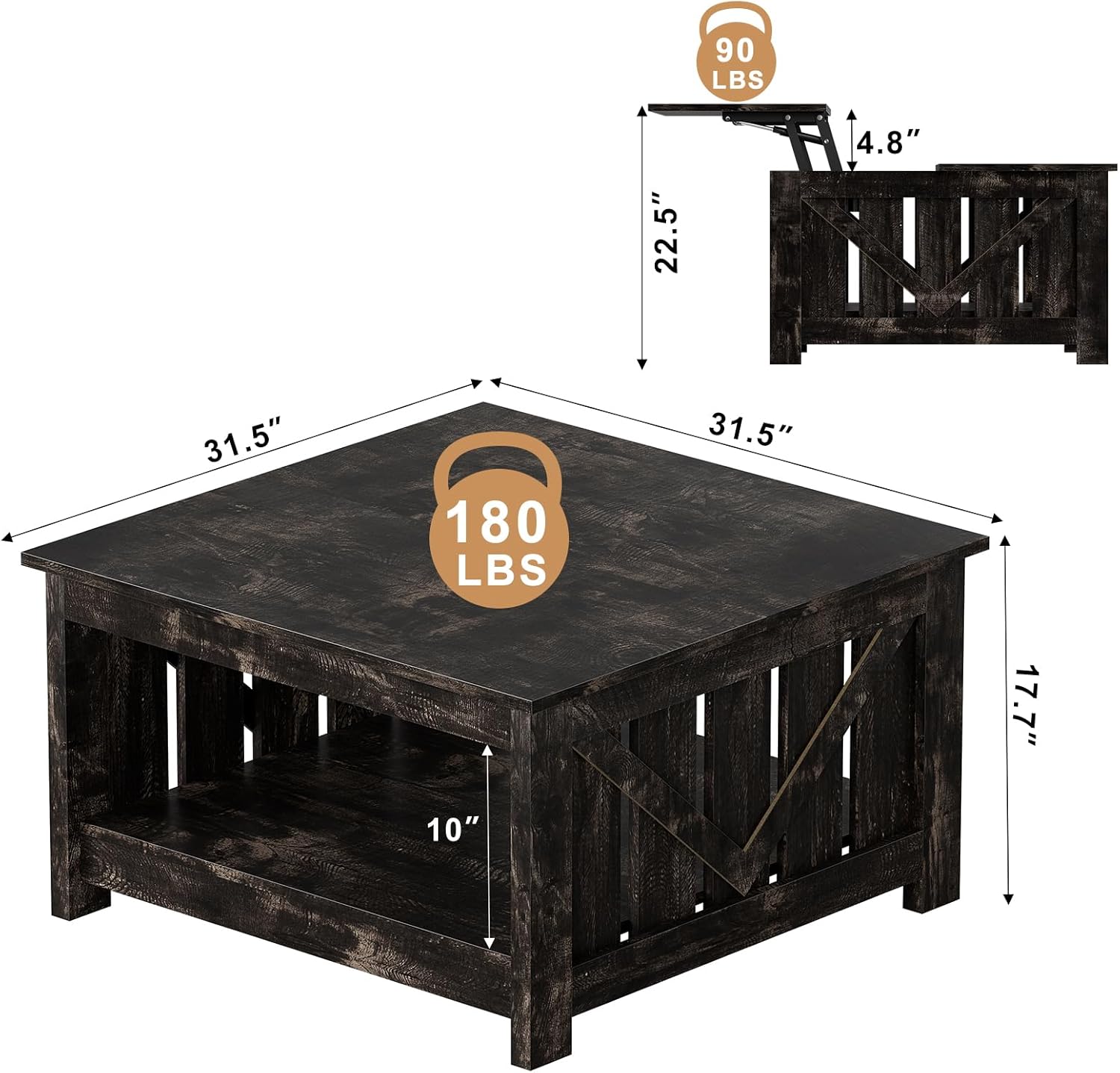 FABATO Lift Top Coffee Table, 31.5