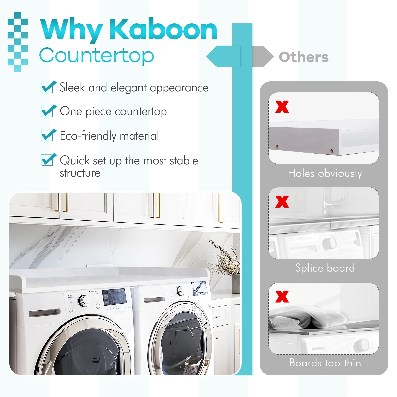 Kaboon Washer Dryer Countertop with Edge Rails, 27.5" x 54", Light Walnut - Image 24