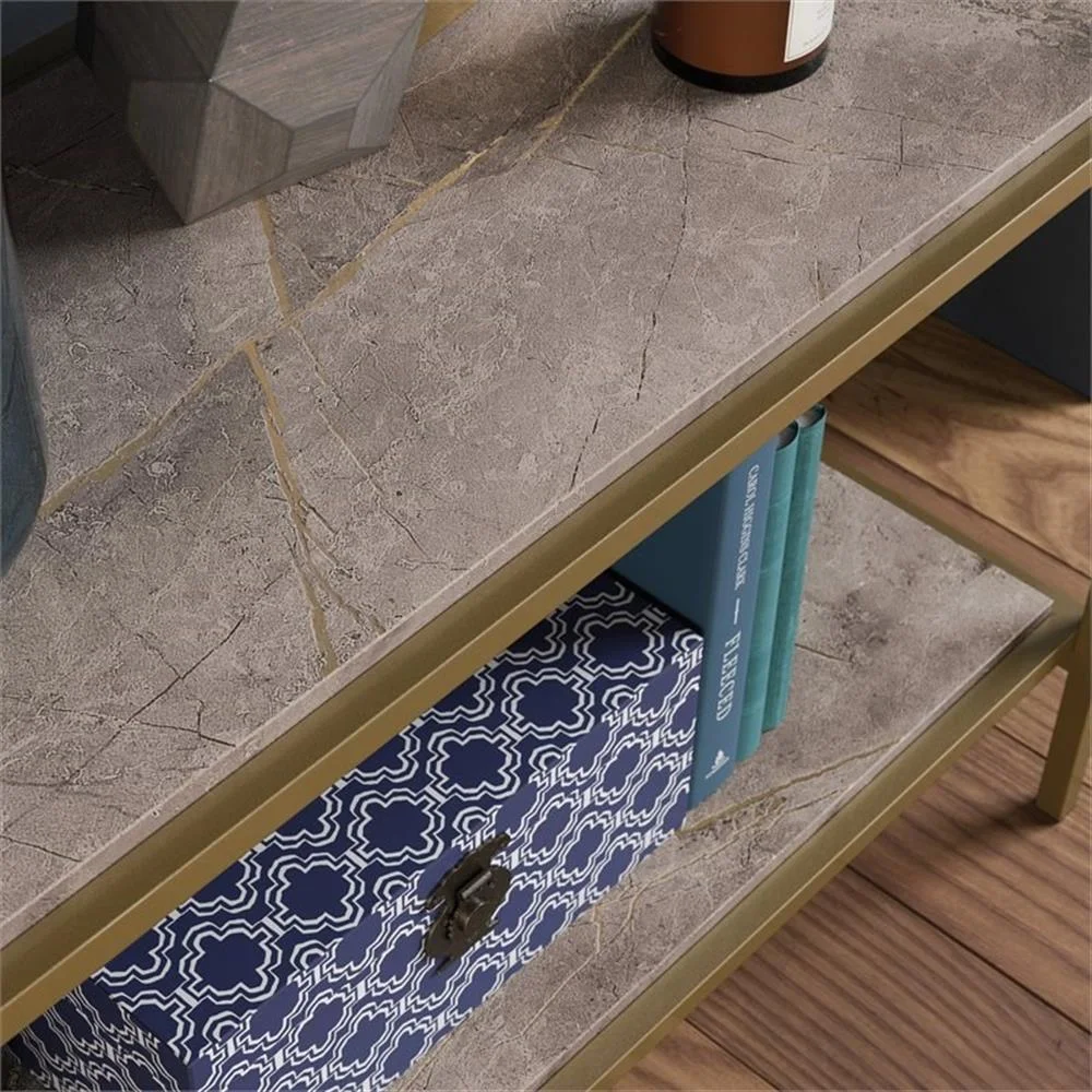 Pemberly Row 5-Shelf Modern Metal Bookcase in Gold Satin/Faux Deco Stone - Image 8