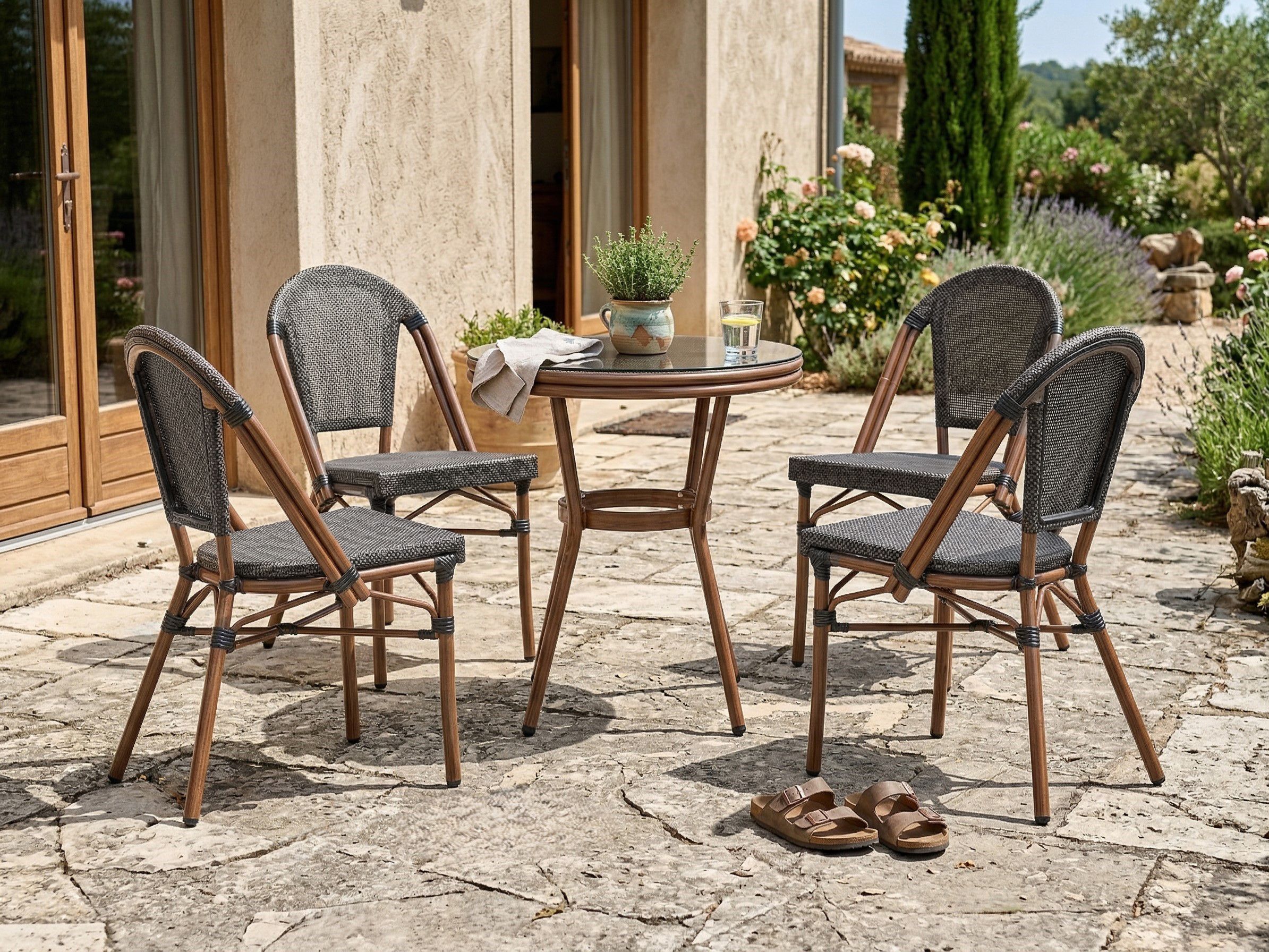 Bistro Table RIFREDDO 70 cm 70 cm Tempered Glass Grey