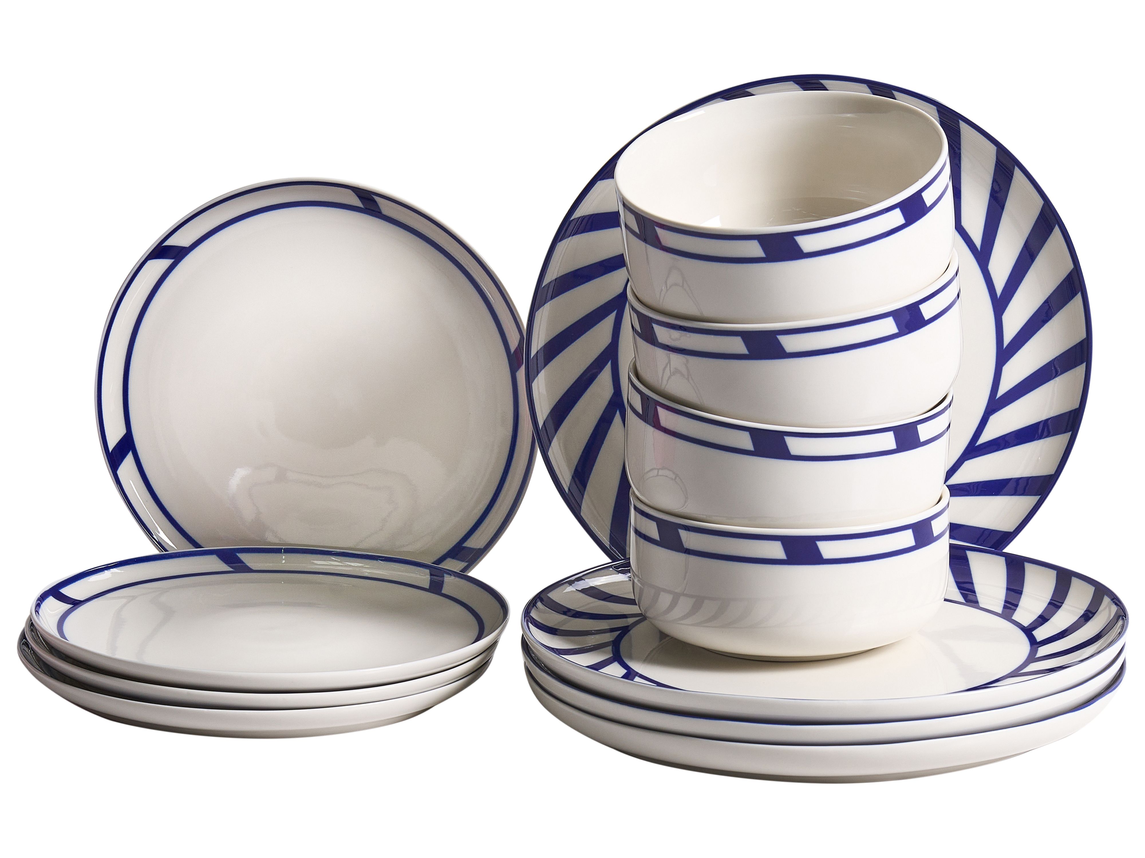 Set of 12 Dinnerware SHISO Porcelain White/ Blue