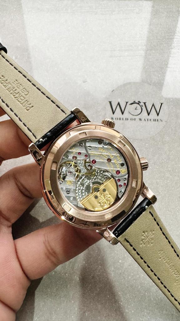 Replica PATEK PHILIPPE 6104P Moon RG Black Dial Diamond Bezel on Black Leather Strap A240 V2 - Top club