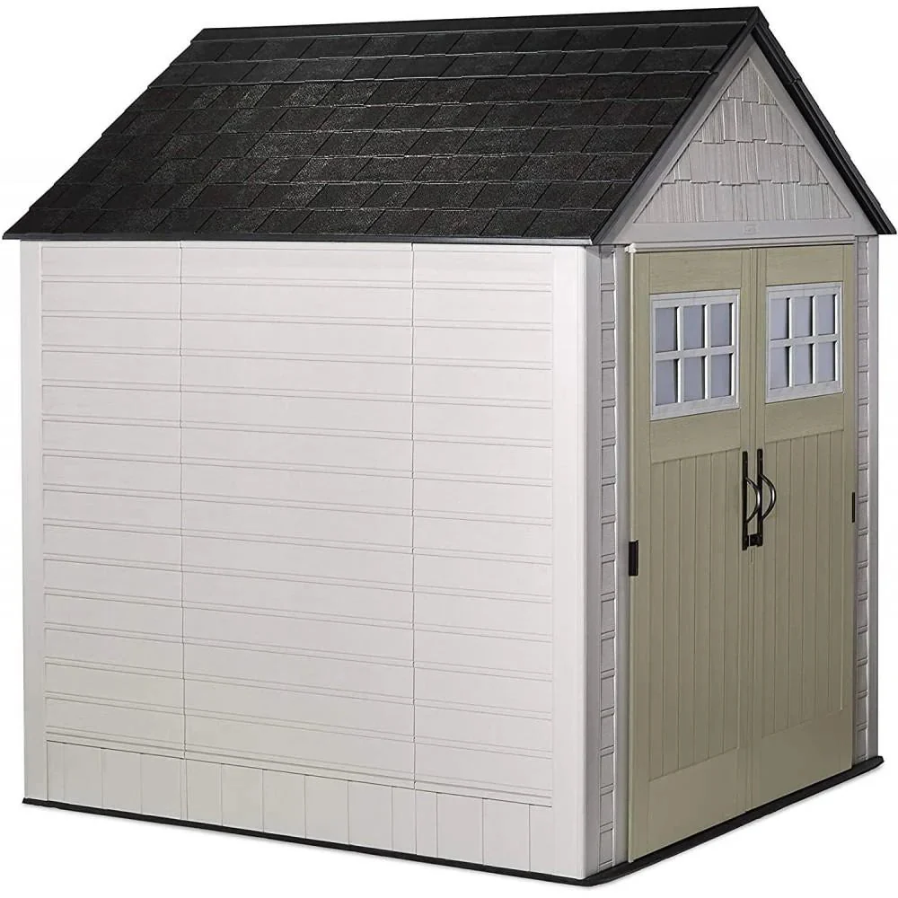 Rubbermaid Resin Outdoor Garden Storage Shed With Windows And Utility Hooks, Sand - 7x7 Ft - Image 4 Rubbermaid Resin Outdoor Garden Storage Shed With Windows And Utility Hooks, Sand - 7x7 Ft - Image 4