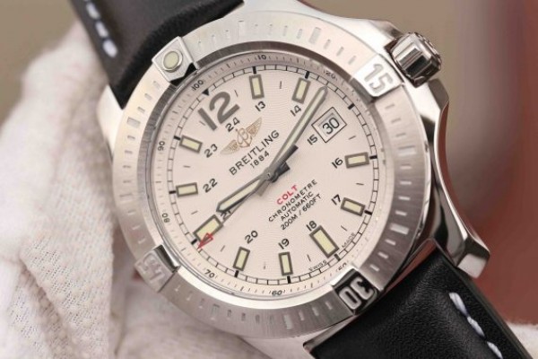 Replica Breitling Colt Automatic 44mm SS GF White Textured Dial on Black Leather Strap A2824 - Top club