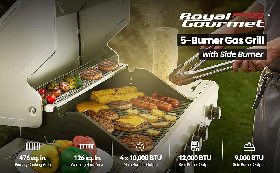 Royal Gourmet 5 brûleurs, gaz propane, barbecue GA5401T