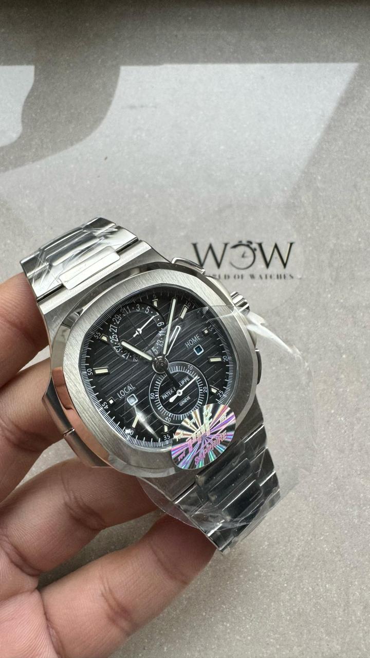 Replica PATEK PHILIPPE PPF Nautilus Chronograph Travel 5990 SS Grey Dial Stick on SS Bracelet A28-520 - Top club