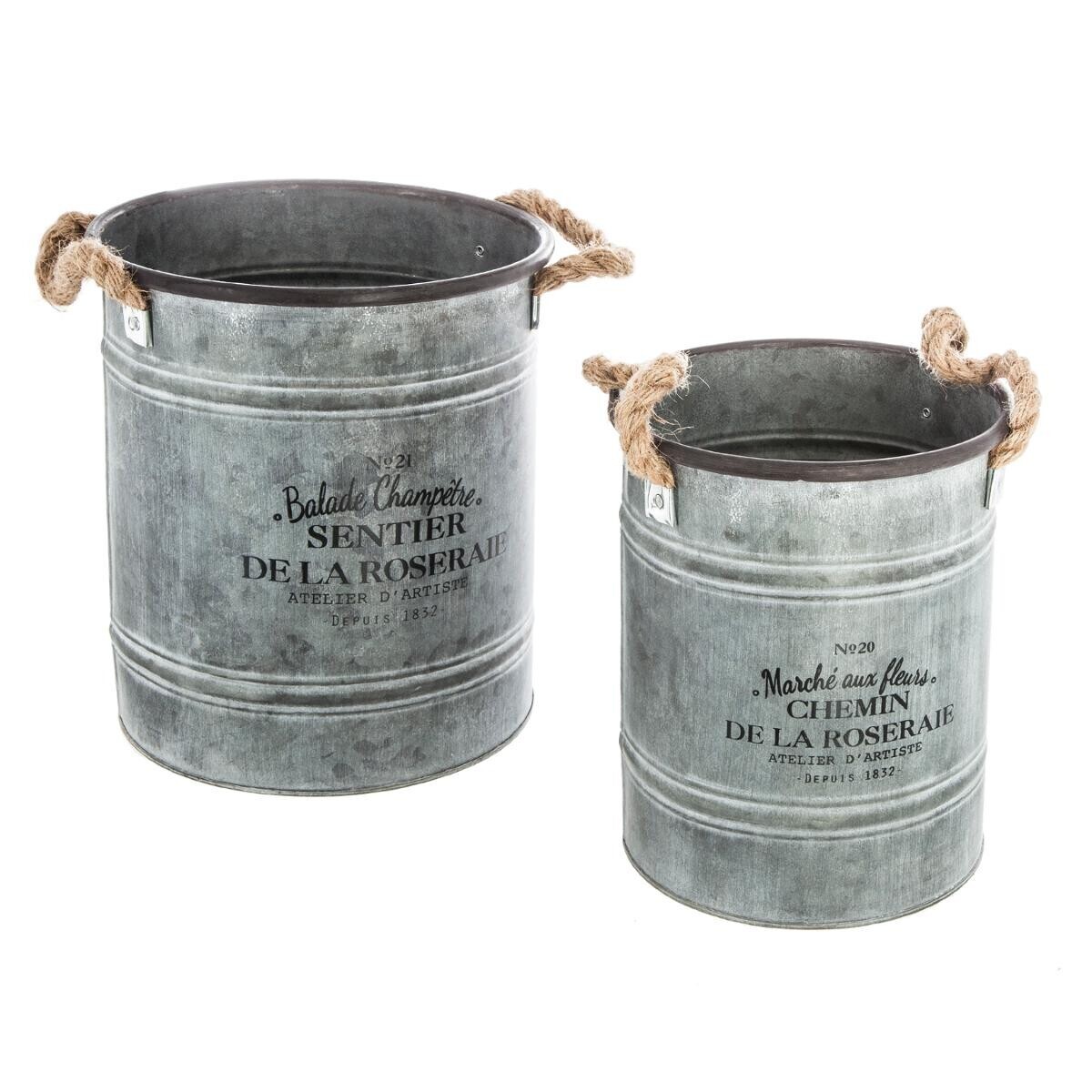 Set of 2 metal buckets Grey, D.19/23 cm