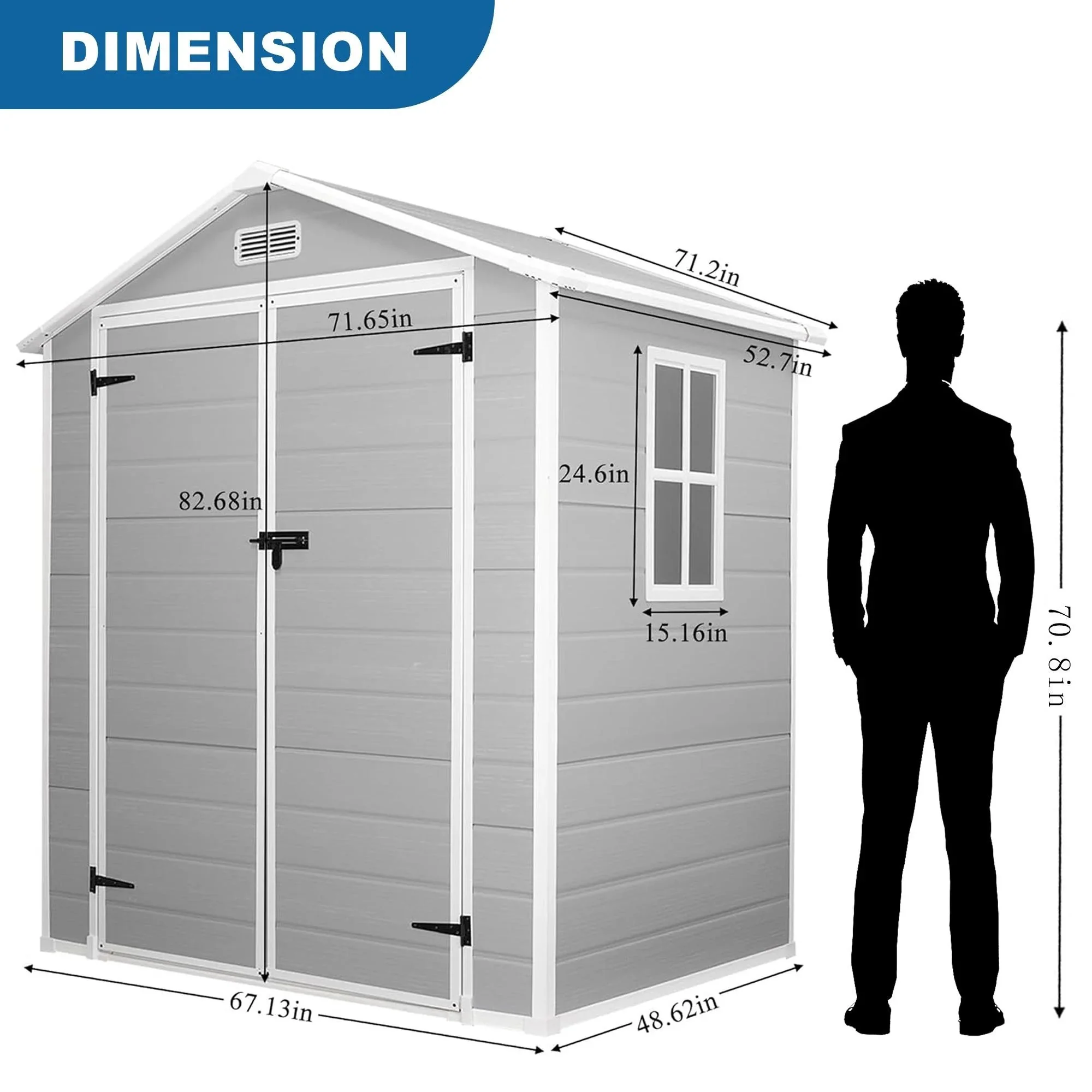 Seizeen Resin Outdoor Storage Shed With Floor, Light Gray, 82 in H - Image 12 Seizeen Resin Outdoor Storage Shed With Floor, Light Gray, 82 in H - Image 12