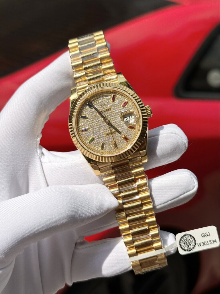 Rolex Day-Date Solid Gold Wrapped Replica Watch With Moissanite 40mm - Elite Watch Atelier