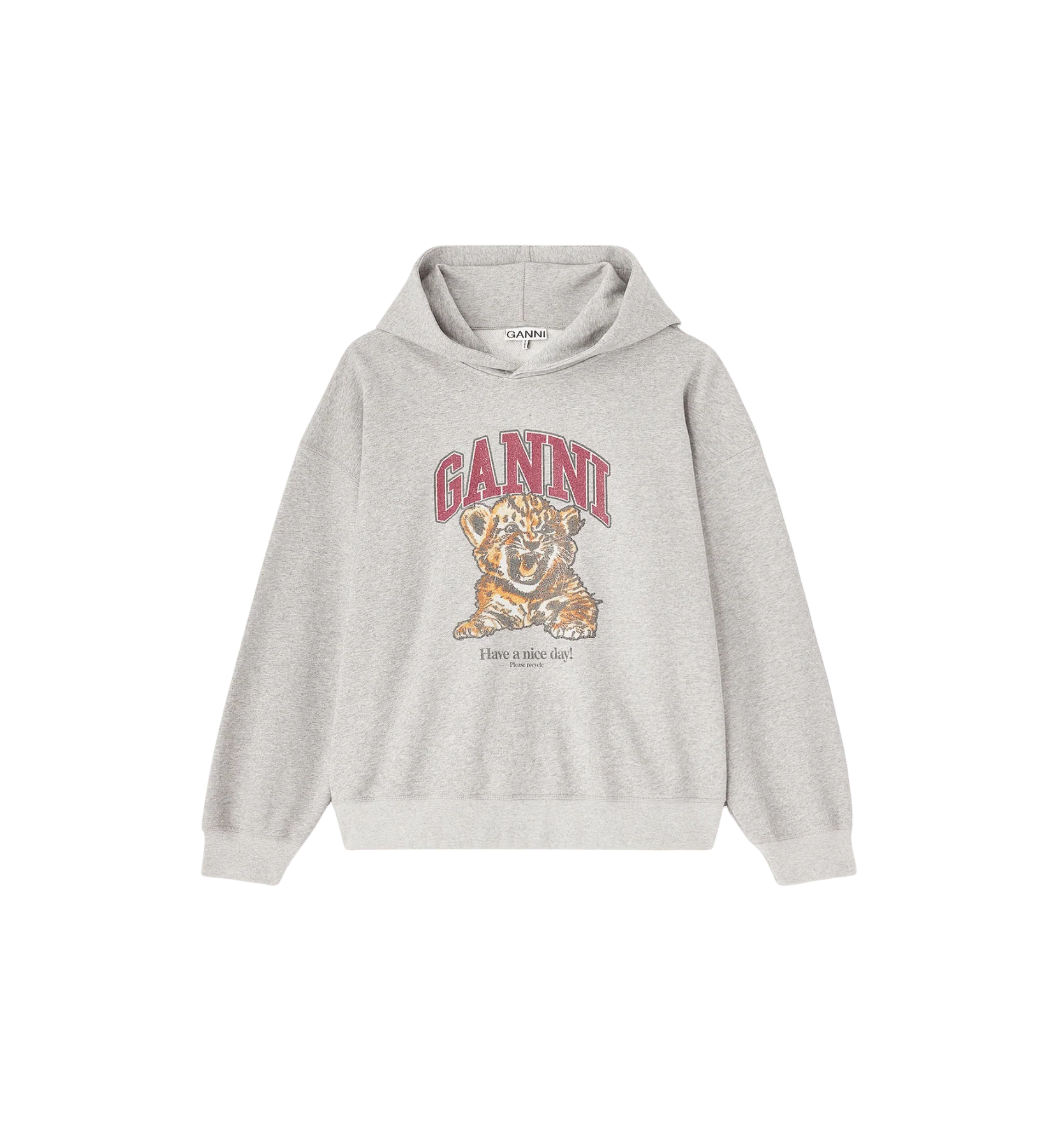 GANNI Isoli Hoodie Beaded Baby Tiger Print Sweater