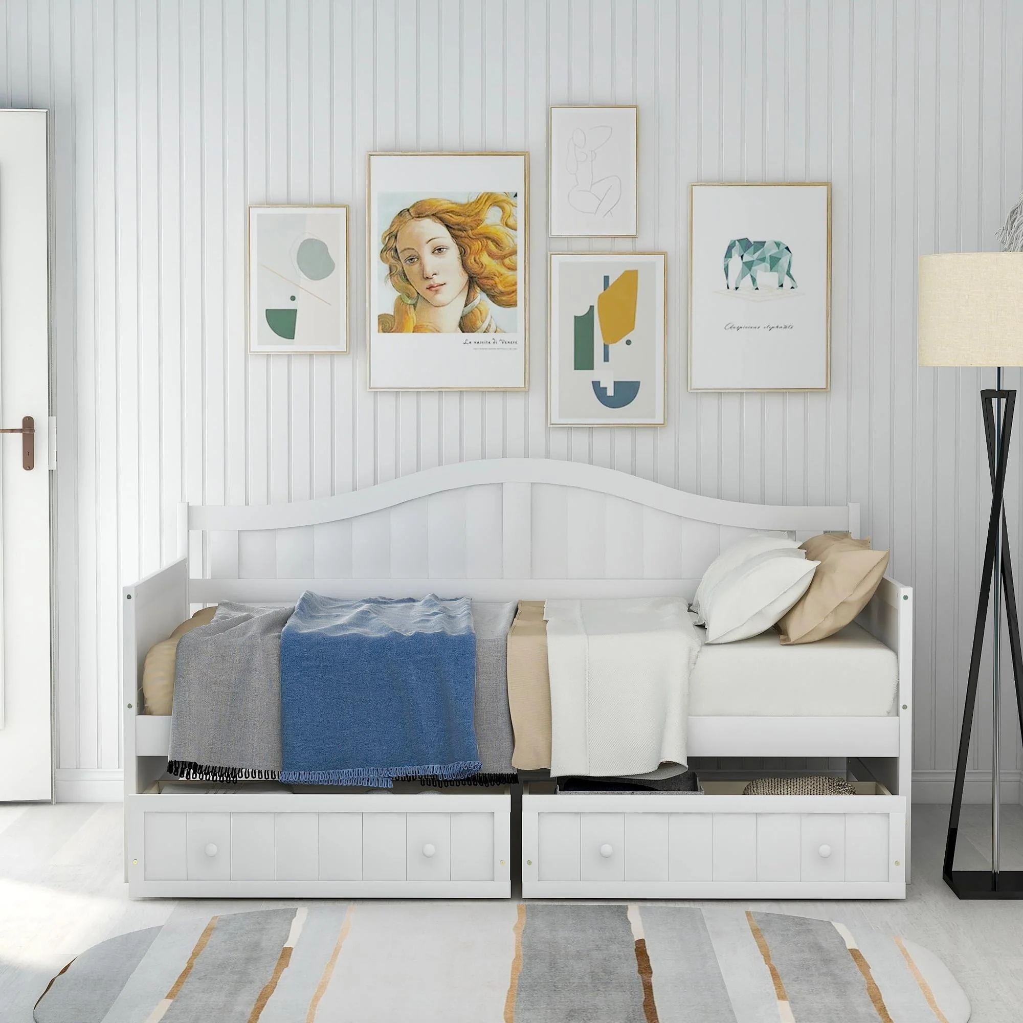 Twin Daybed with 2 Storage Drawers, Indoor Outdoor Sofa Day Bed Frame for Bedroom Living Room, White 78.2x42.3x35.4inch - Image 2
