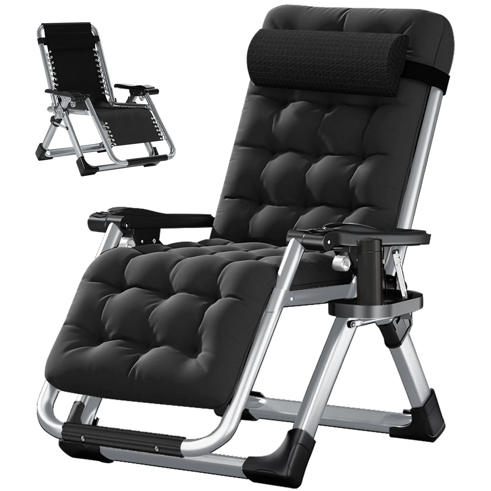 Docred Zero Gravity Chair , Lawn Recliner Folding Chaise Lounge with Removeable Pad Soft Cushion, Headrest and Cup Holder, Camping chairs Patio Fold Lounger Chair - Image 3