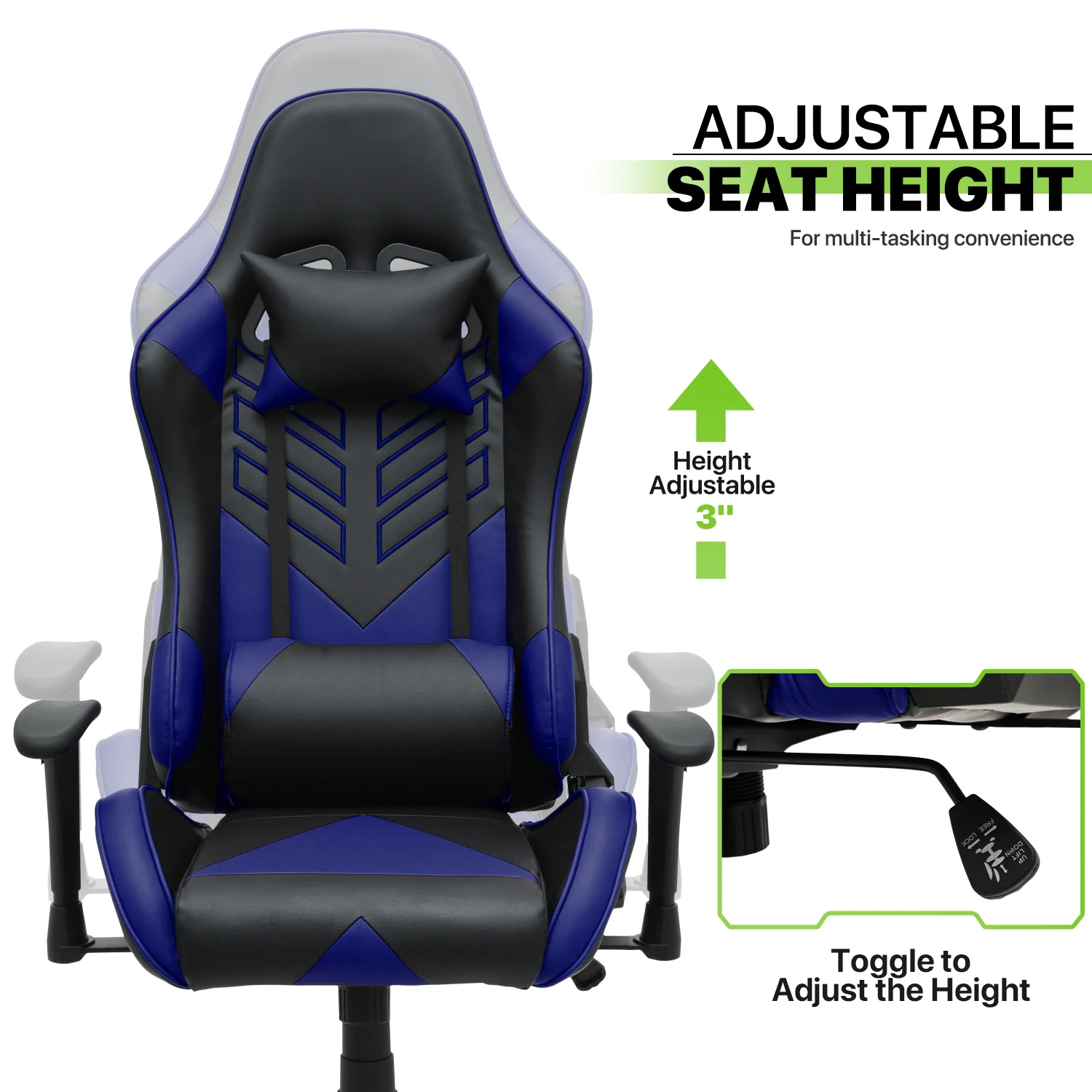 Magshion Ergonomic Gaming Chair, Comfortable Gaming Chair, Computer Chair Leather Desk Chair Adjustable Swivel Gaming Office Chair, Blue - Image 12