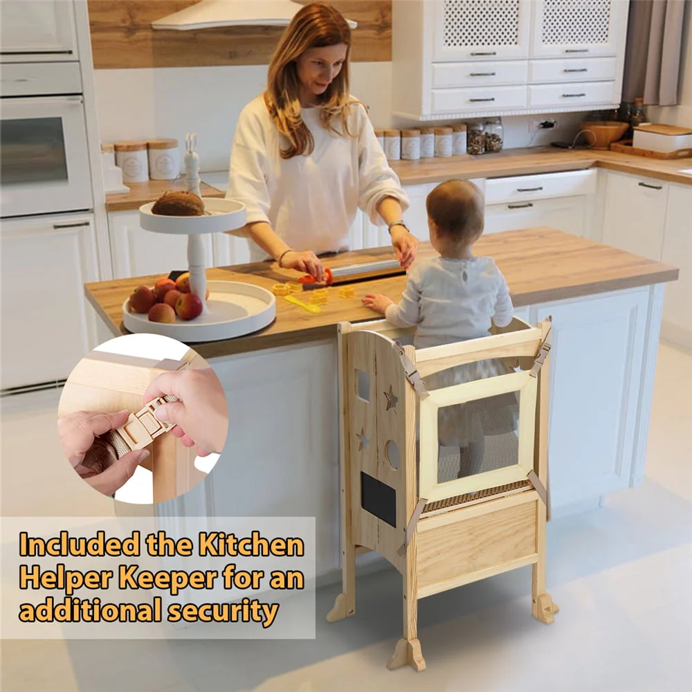 Foldable Toddler Kitchen Step Stool Helper, Adjustable Height Safety Cooking Stool Tower for Toddlers - Image 5