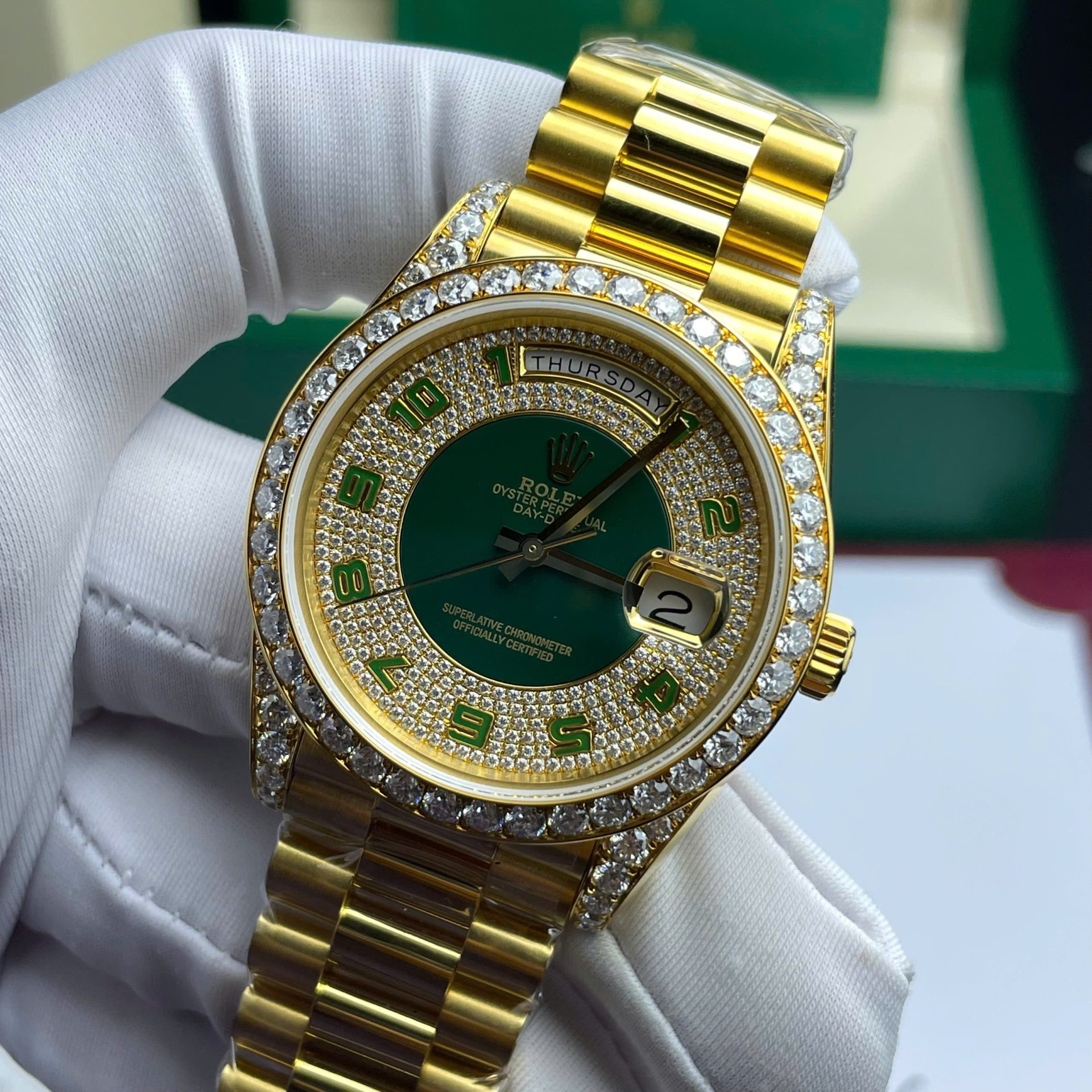 Rolex Day-Date Replica Watch Gold Wrapped + Moissanite Diamonds Weight 173 Gram 40mm - Top club