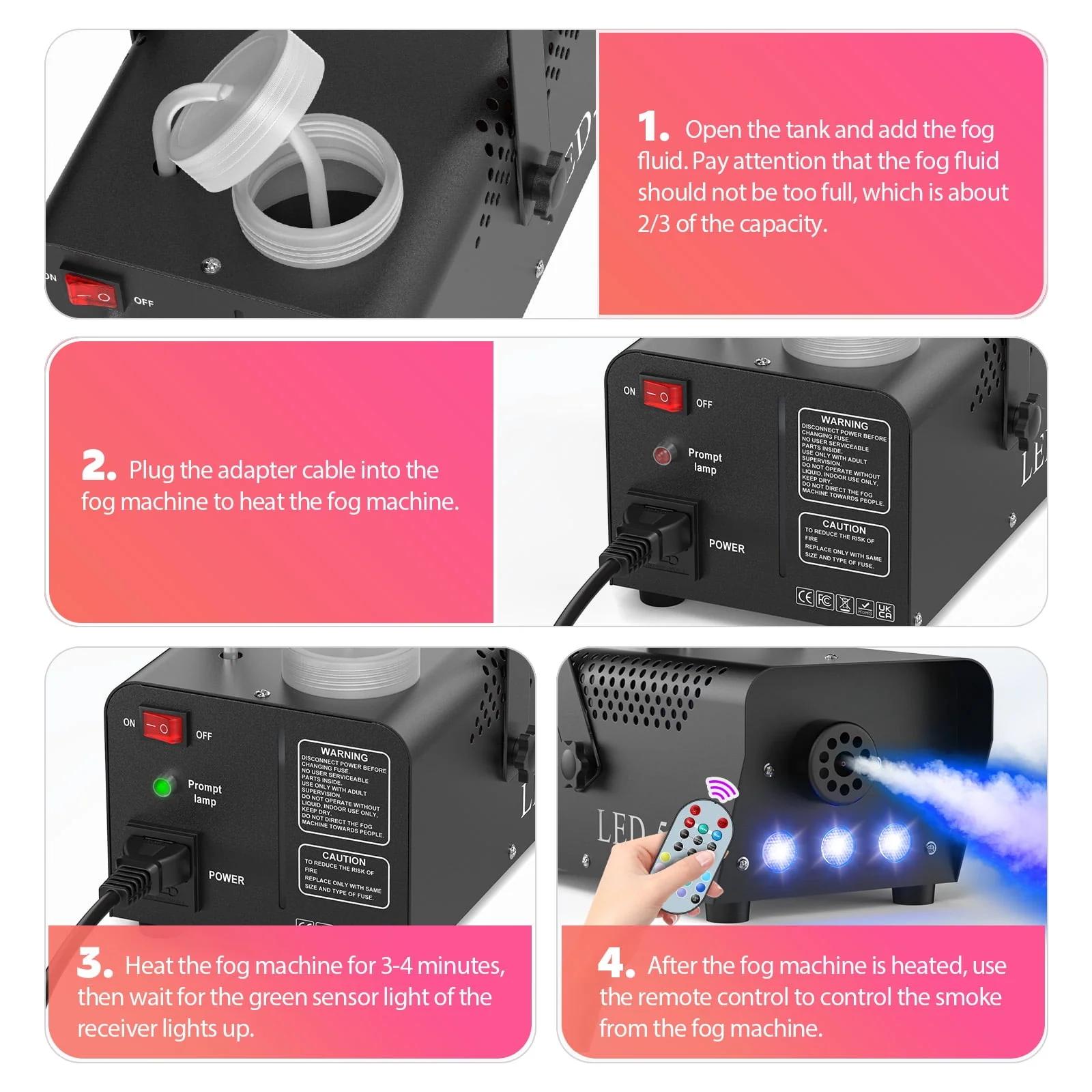 Halloween Fog Machine 500W RGB LED Smoke Machine Stage Lighting Effect with Remote Control for Halloween Wedding DJ Show Concert Bar Party - Image 8 Halloween Fog Machine 500W RGB LED Smoke Machine Stage Lighting Effect with Remote Control for Halloween Wedding DJ Show Concert Bar Party - Image 8