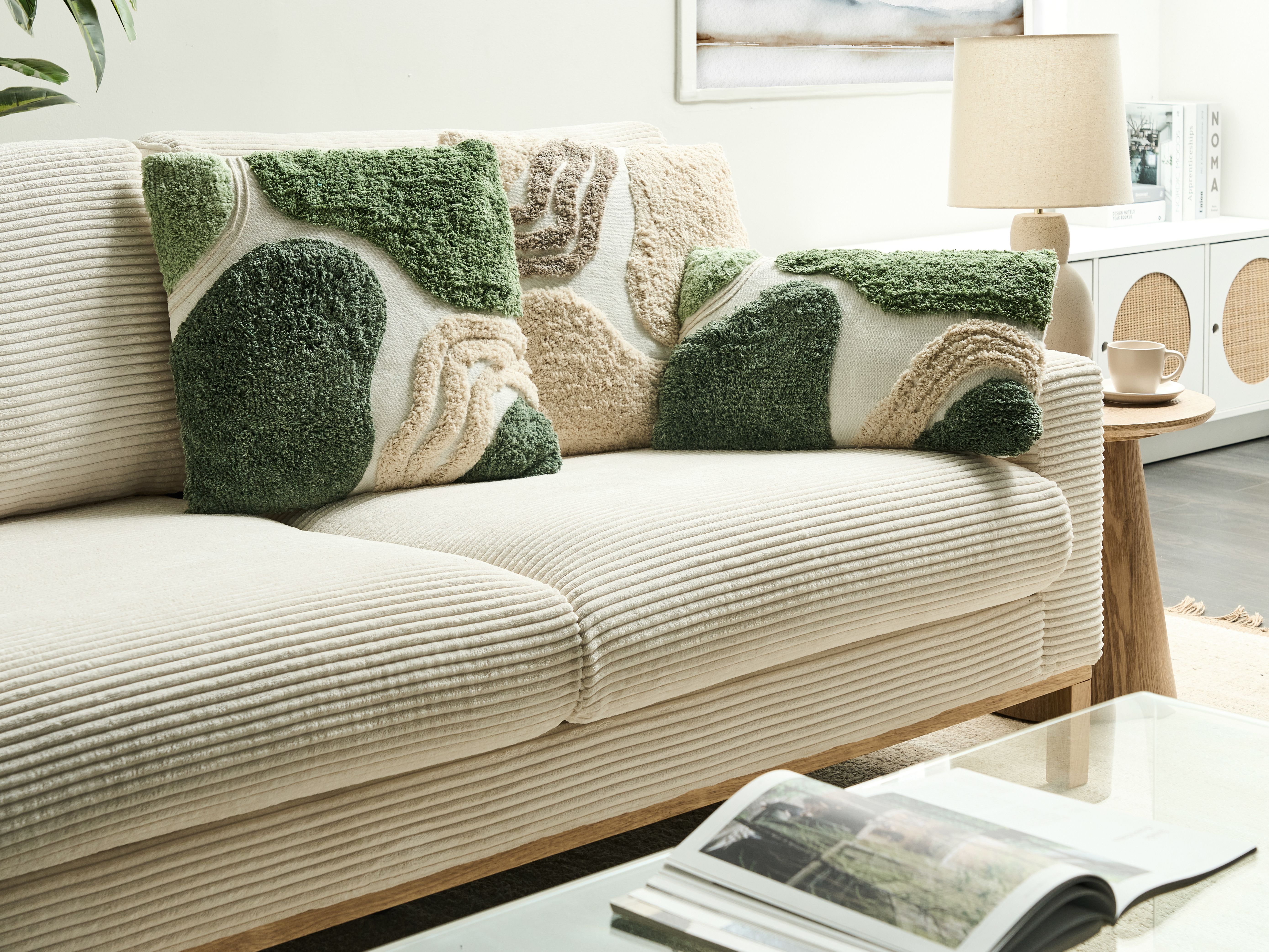 Set of 3 Decorative Cushions ALSTONIA Cotton 30 x 50 cm 45 x 45 cm Green Abstract Pattern